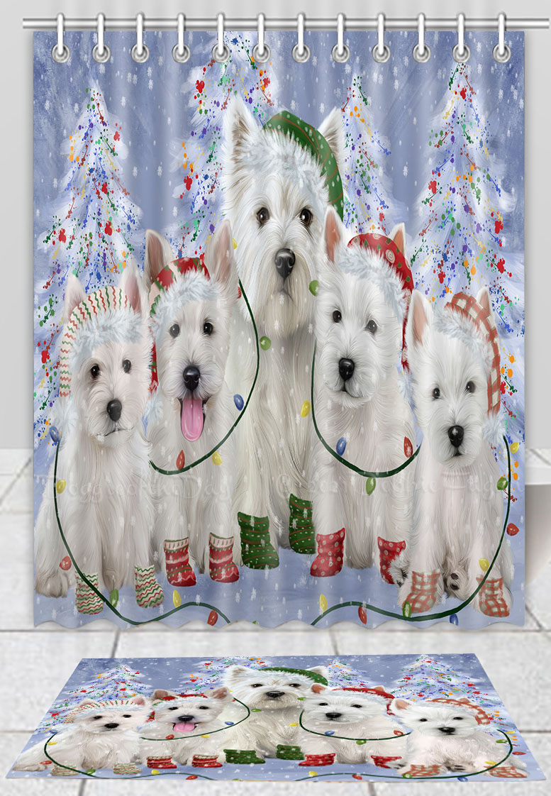 West Highland Terrier Dog Bath Mat & Shower Curtain Christmas Personalized NWT - Picture 17 of 24