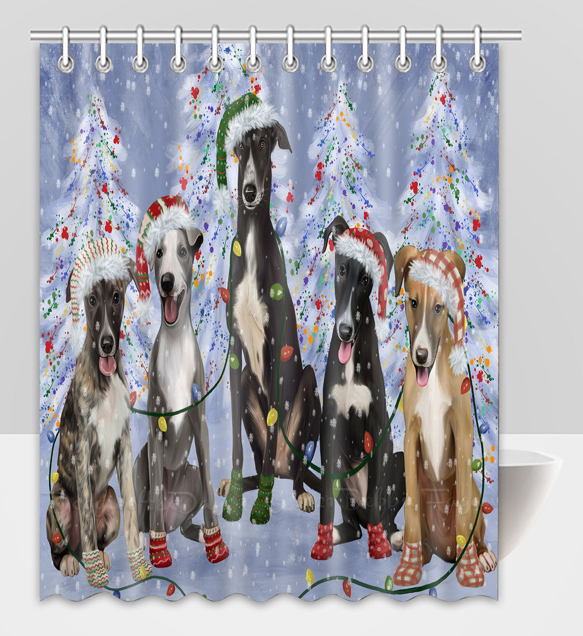 Greyhound Shower Curtain Personalized Hooks Many Dog Designs Christmas NWT - Picture 11 of 15