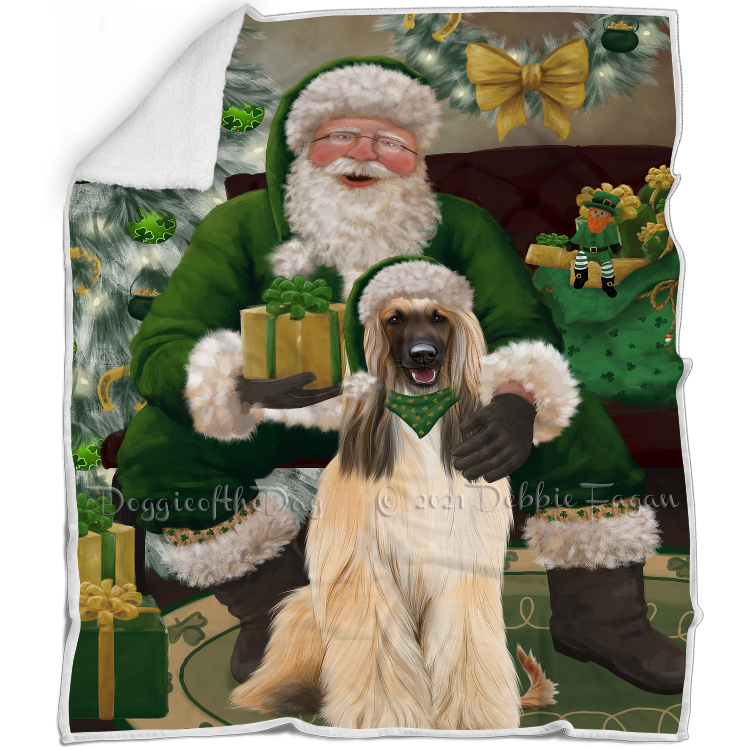 Irish Santa with Christmas Gifts Dog Cat Pet Sherpa Fleece Blanket