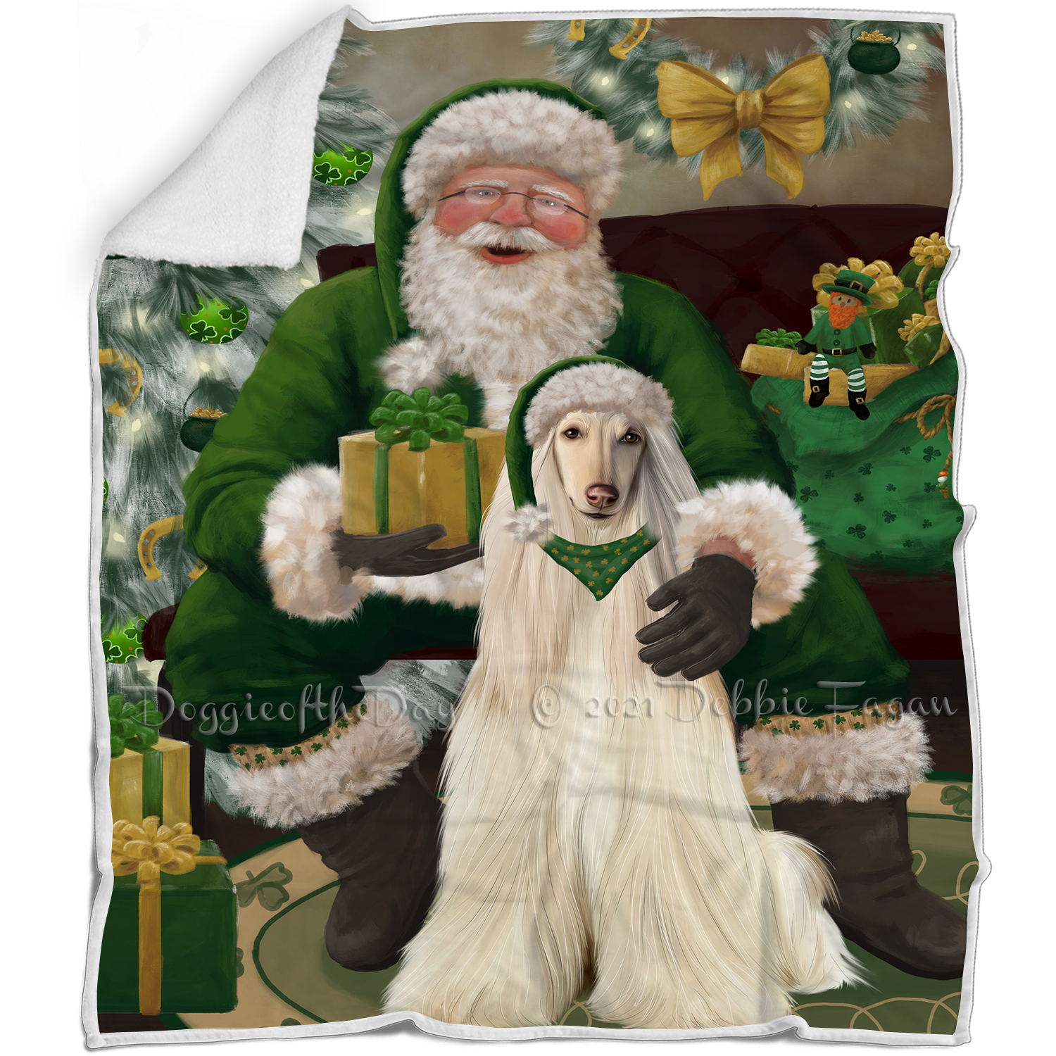 Irish Santa with Christmas Gifts Dog Cat Pet Sherpa Fleece Blanket