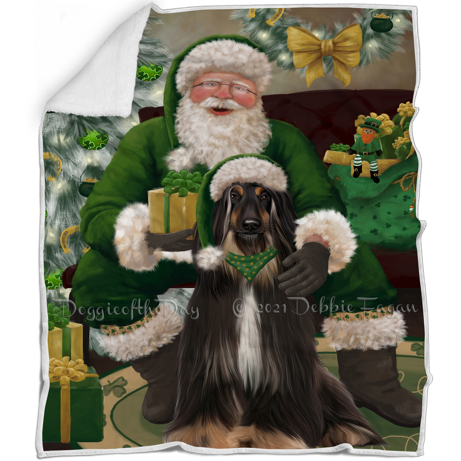 Irish Santa with Christmas Gifts Dog Cat Pet Sherpa Fleece Blanket