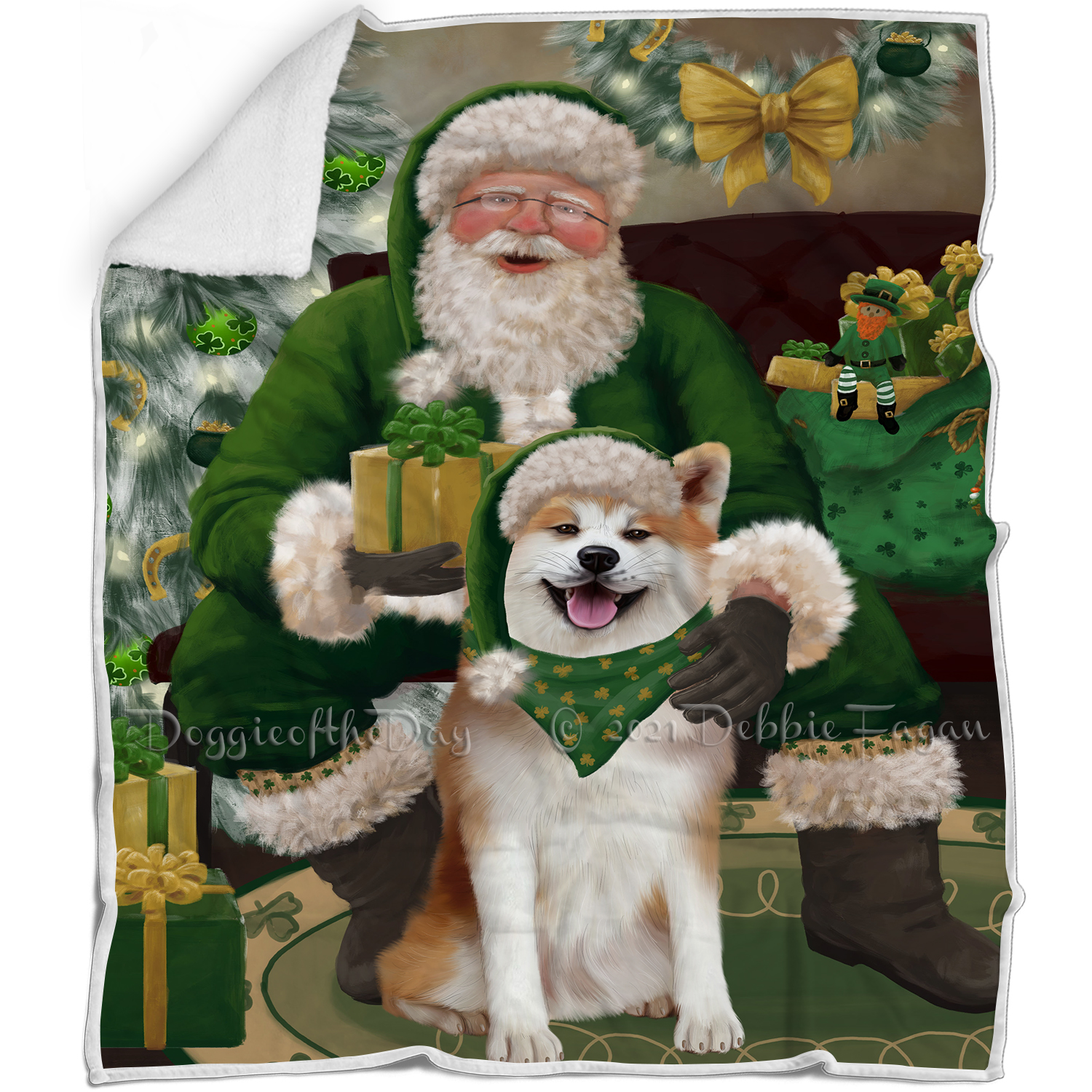 Irish Santa with Christmas Gifts Dog Cat Pet Sherpa Fleece Blanket