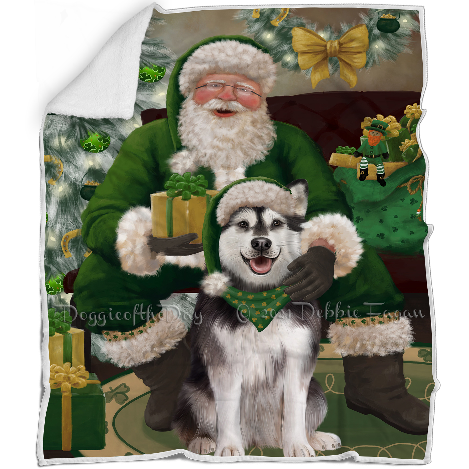 Irish Santa with Christmas Gifts Dog Cat Pet Sherpa Fleece Blanket