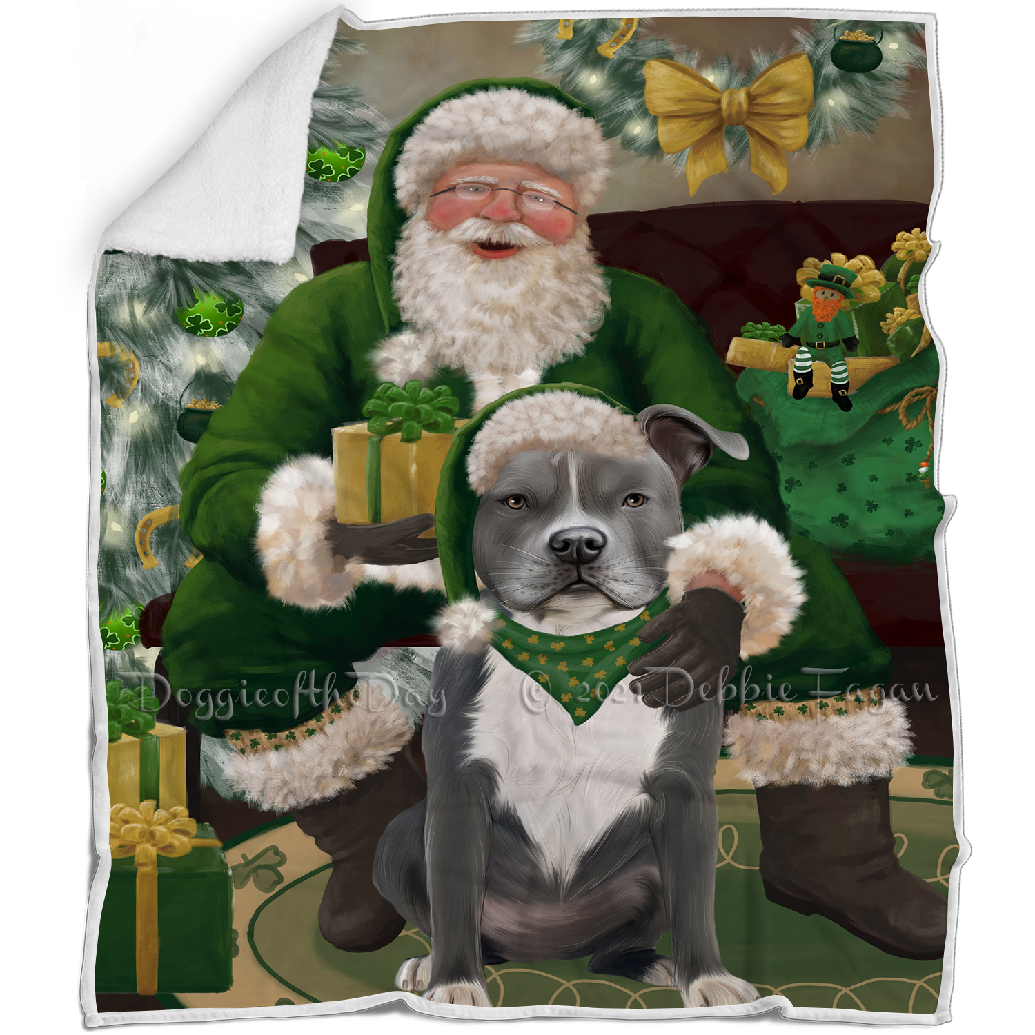 Irish Santa with Christmas Gifts Dog Cat Pet Sherpa Fleece Blanket