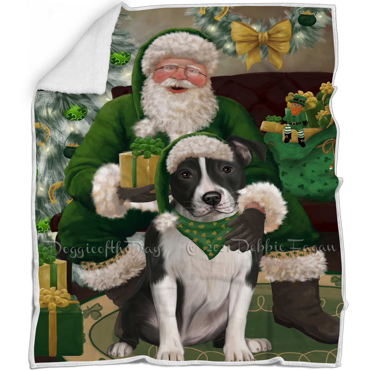 Irish Santa with Christmas Gifts Dog Cat Pet Sherpa Fleece Blanket