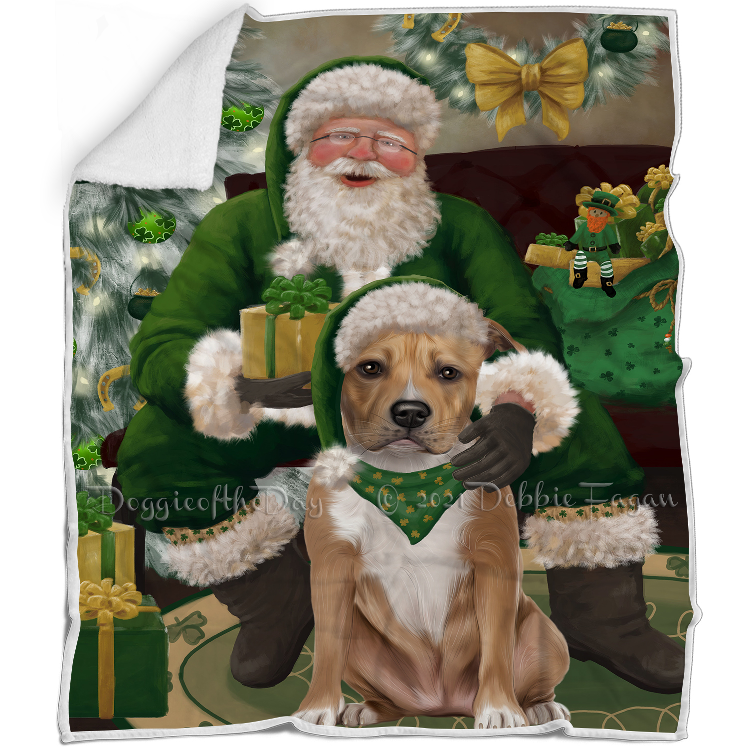 Irish Santa with Christmas Gifts Dog Cat Pet Sherpa Fleece Blanket