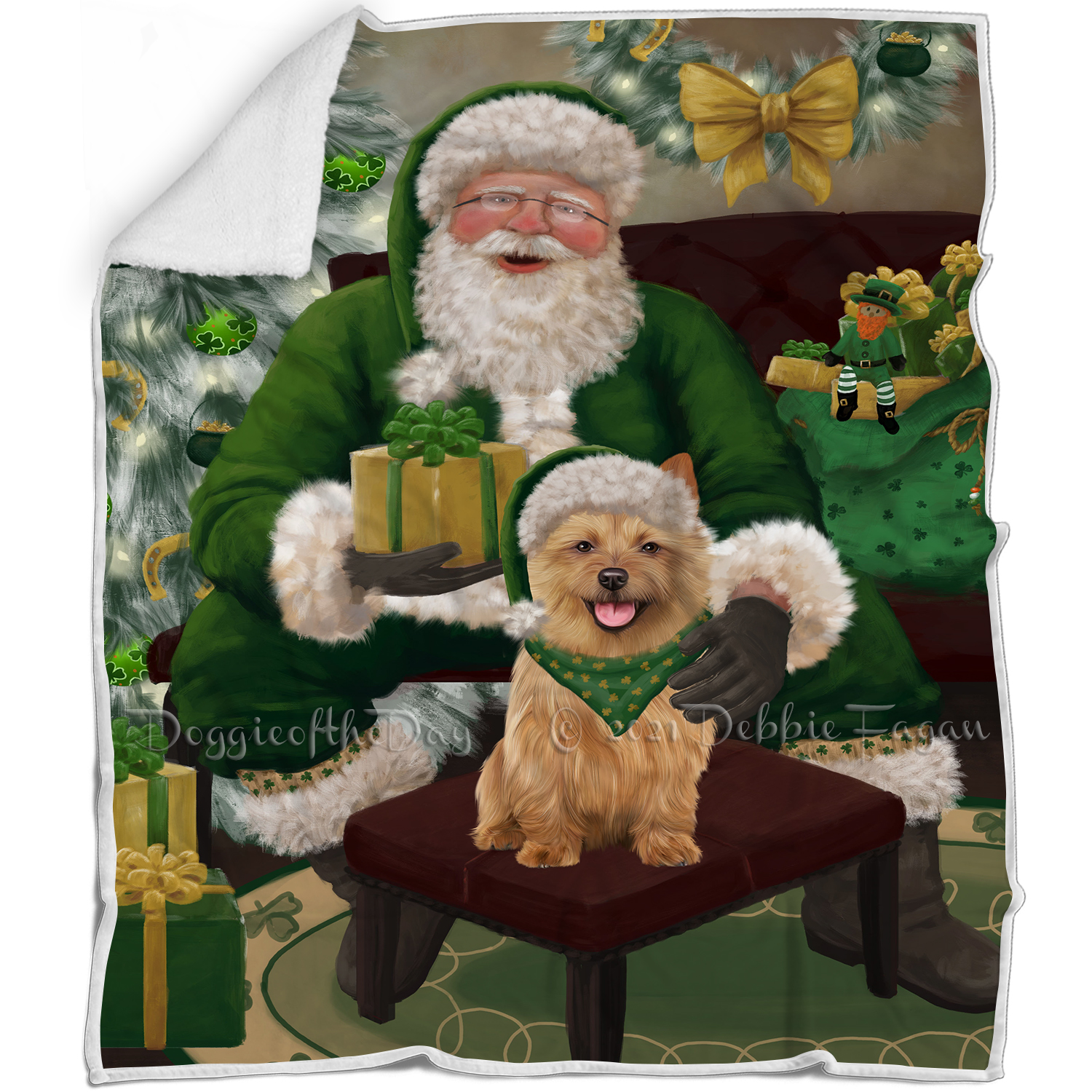 Irish Santa with Christmas Gifts Dog Cat Pet Sherpa Fleece Blanket