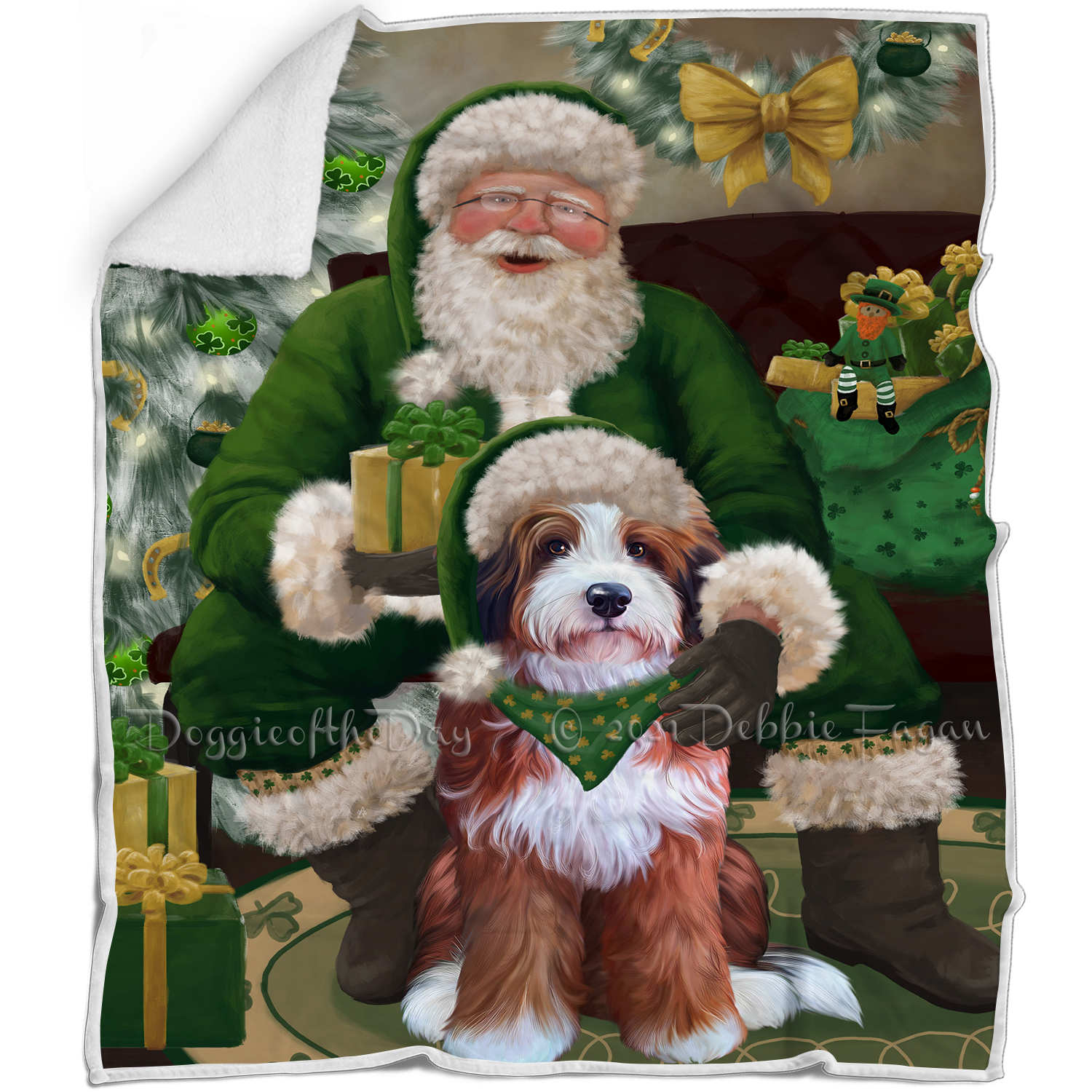 Irish Santa with Christmas Gifts Dog Cat Pet Sherpa Fleece Blanket