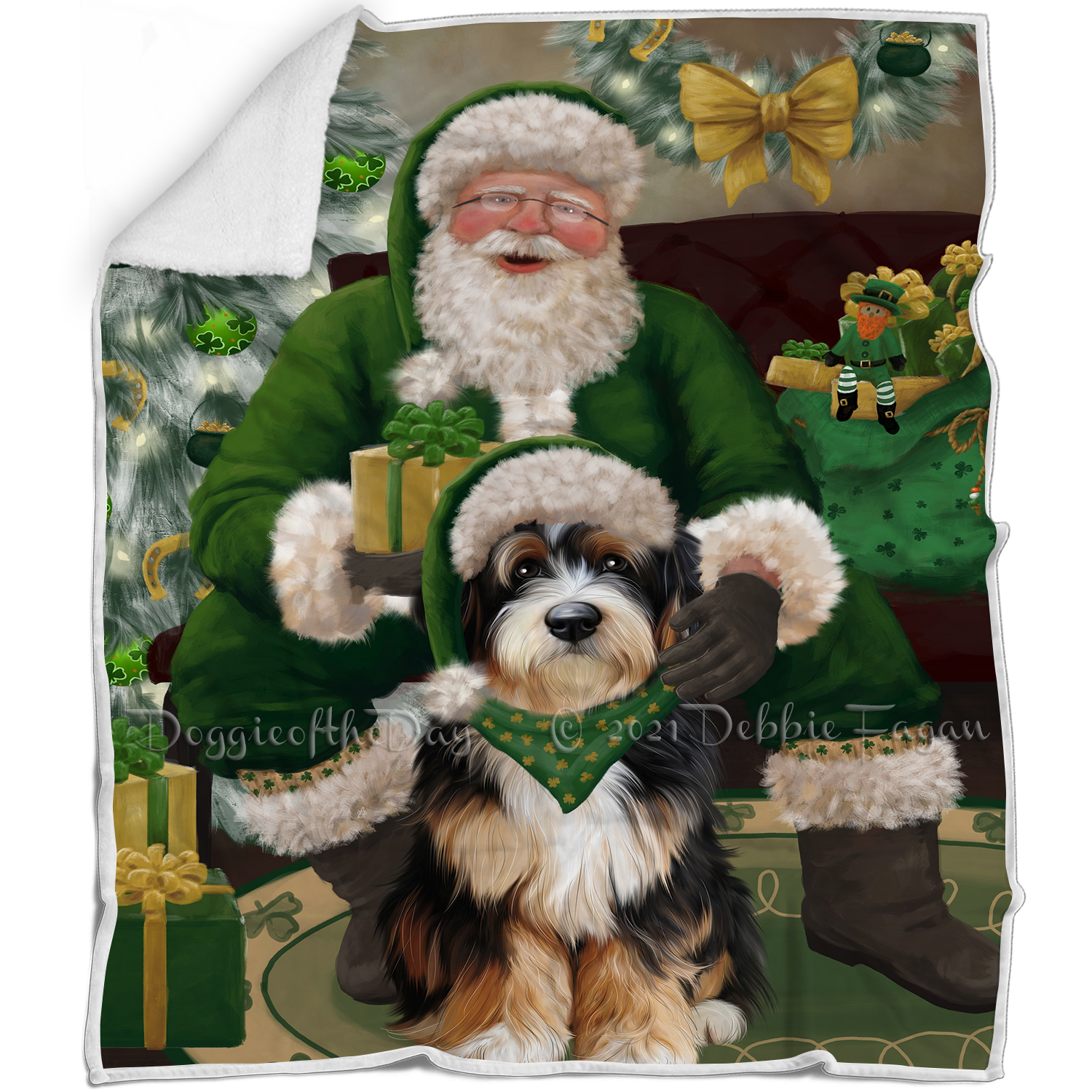 Irish Santa with Christmas Gifts Dog Cat Pet Sherpa Fleece Blanket