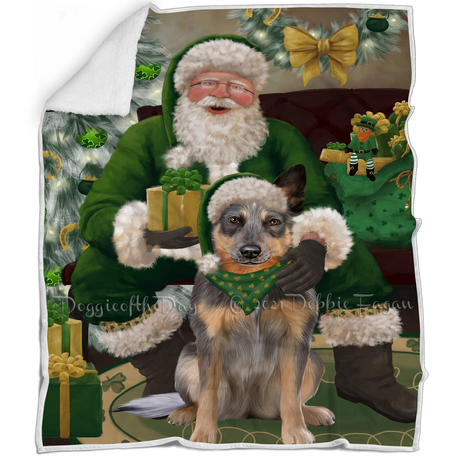 Irish Santa with Christmas Gifts Dog Cat Pet Sherpa Fleece Blanket