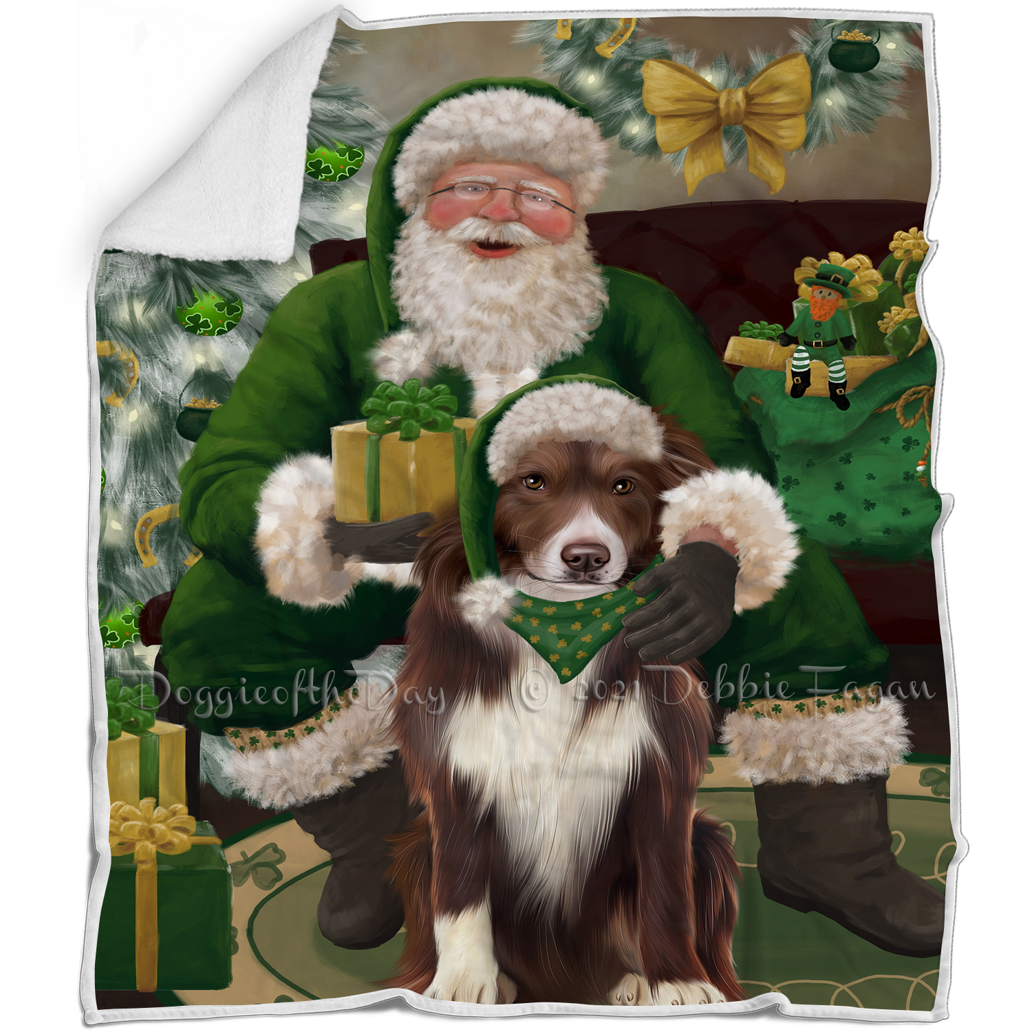 Irish Santa with Christmas Gifts Dog Cat Pet Sherpa Fleece Blanket