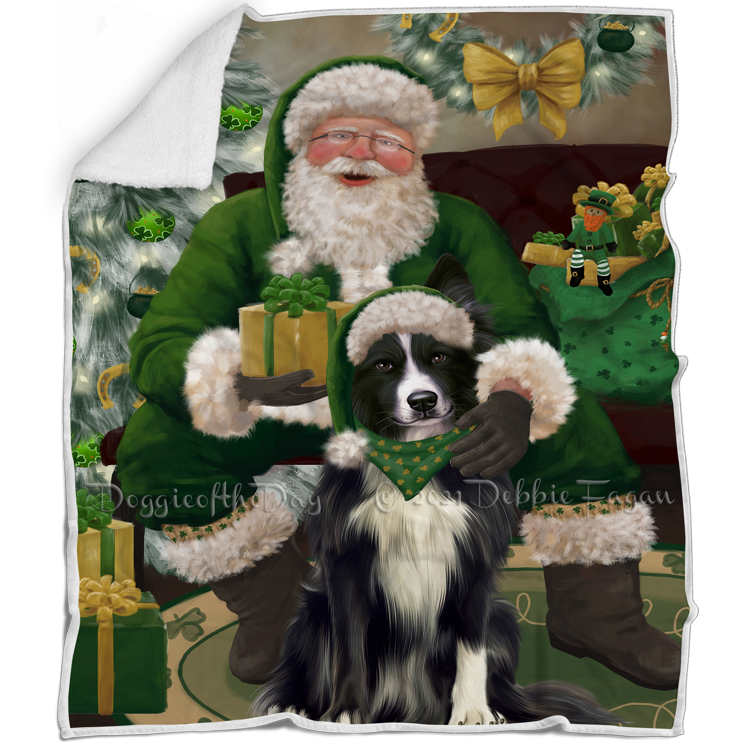 Irish Santa with Christmas Gifts Dog Cat Pet Sherpa Fleece Blanket