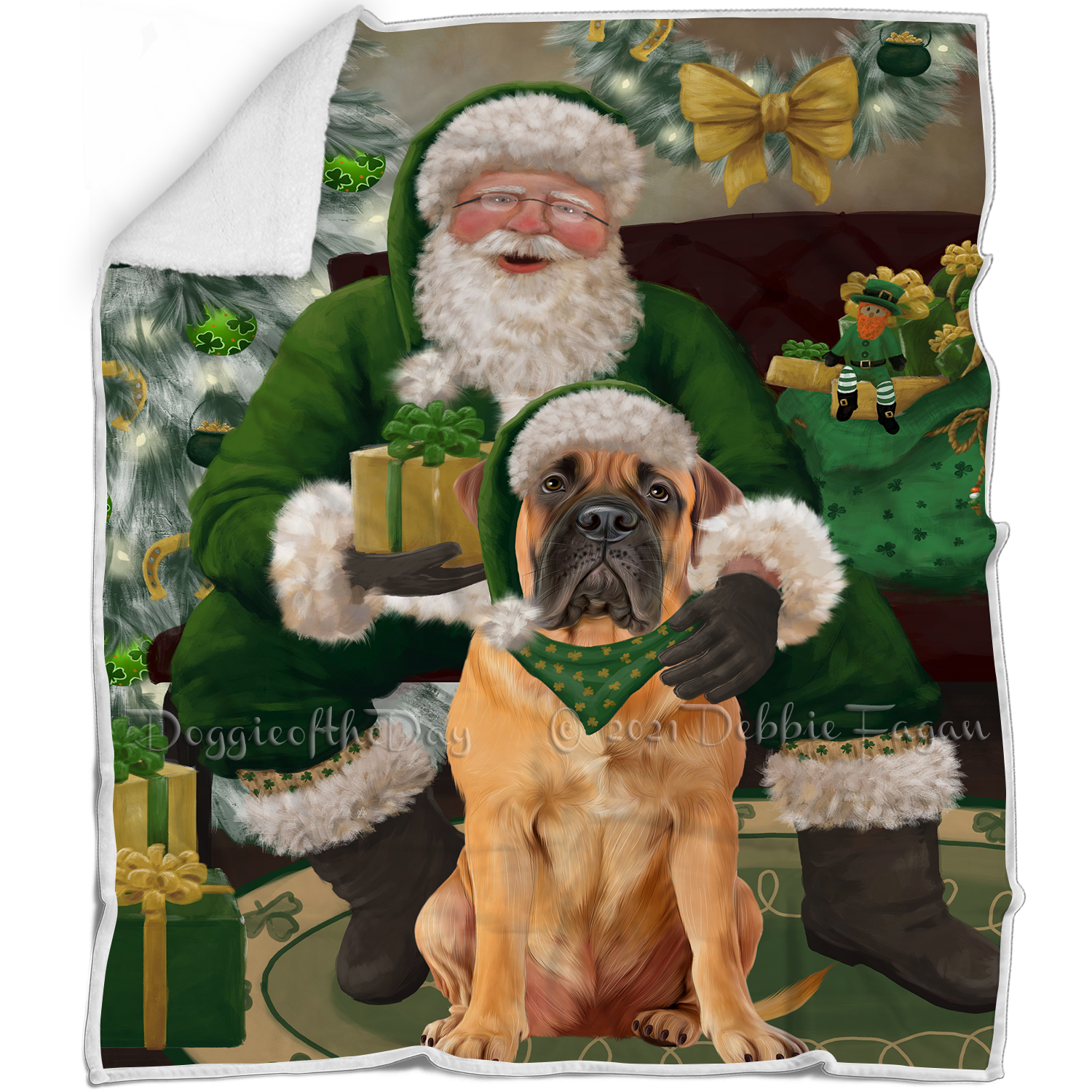 Irish Santa with Christmas Gifts Dog Cat Pet Sherpa Fleece Blanket