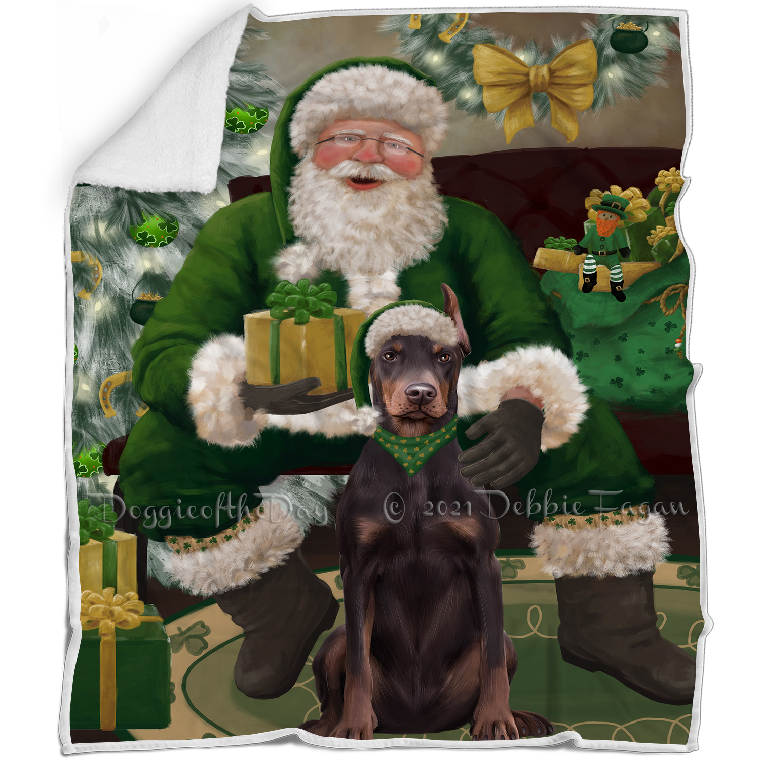 Irish Santa with Christmas Gifts Dog Cat Pet Sherpa Fleece Blanket