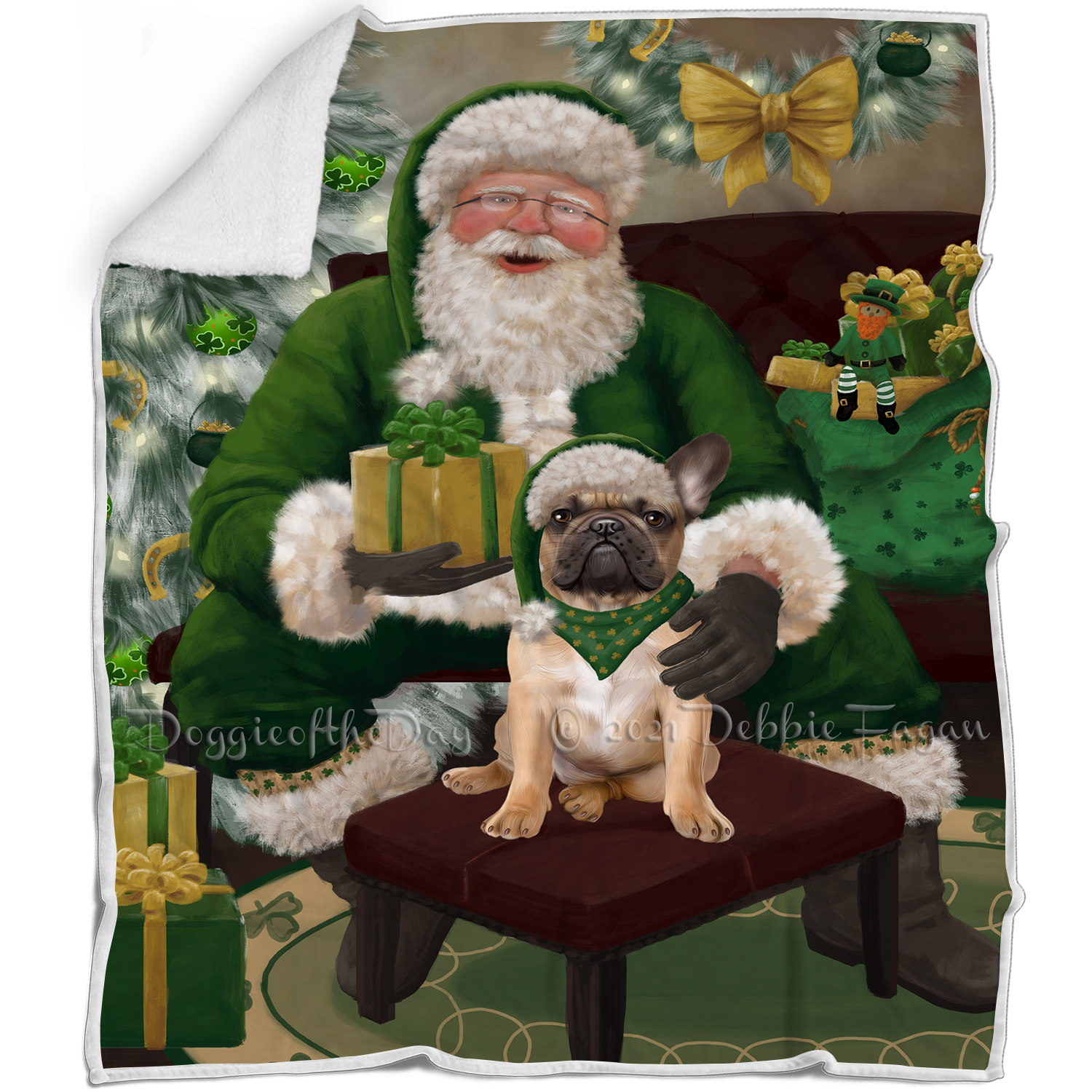 Irish Santa with Christmas Gifts Dog Cat Pet Sherpa Fleece Blanket