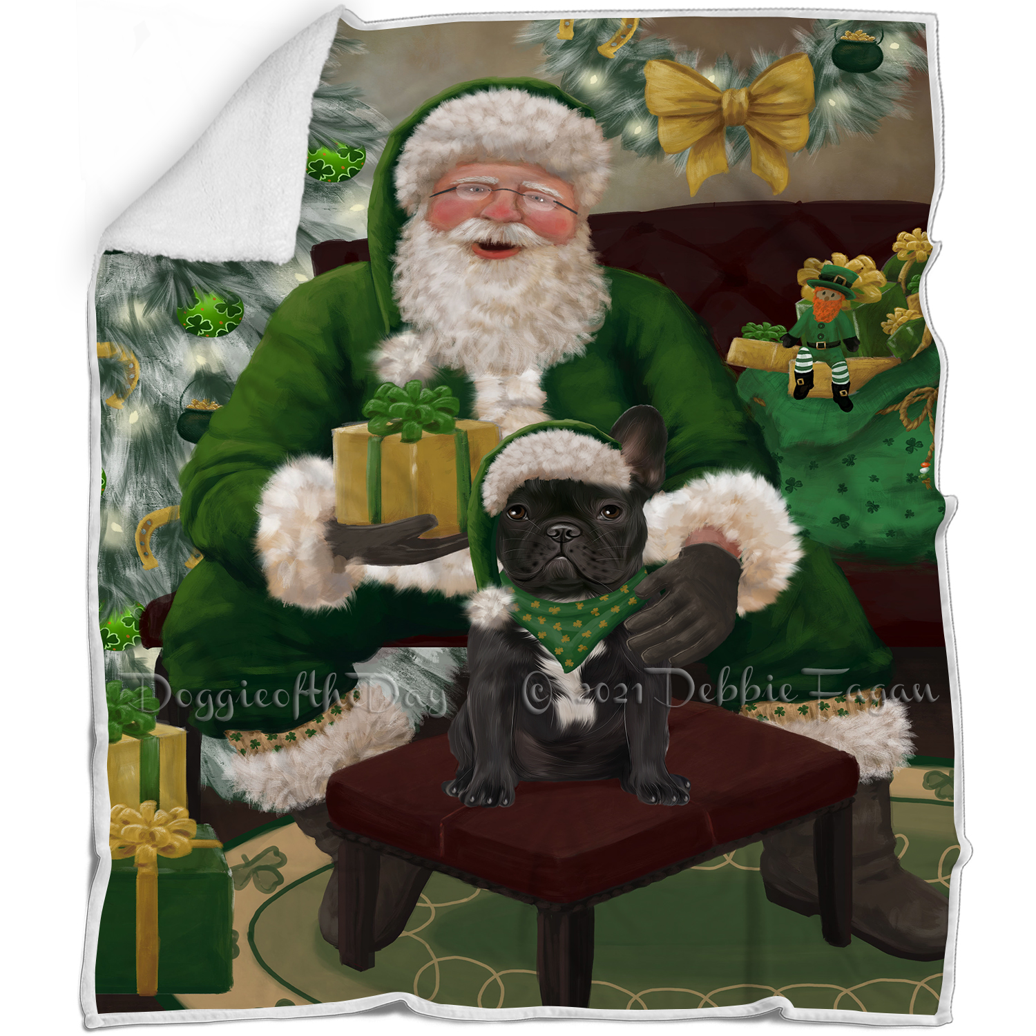 Irish Santa with Christmas Gifts Dog Cat Pet Sherpa Fleece Blanket