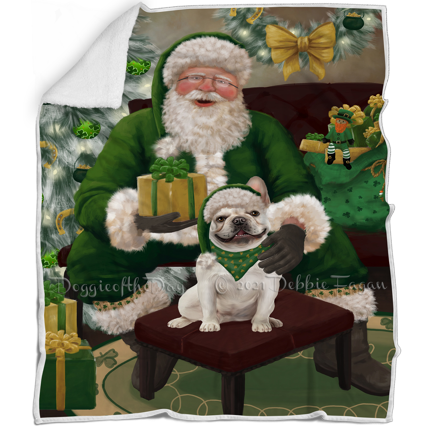 Irish Santa with Christmas Gifts Dog Cat Pet Sherpa Fleece Blanket