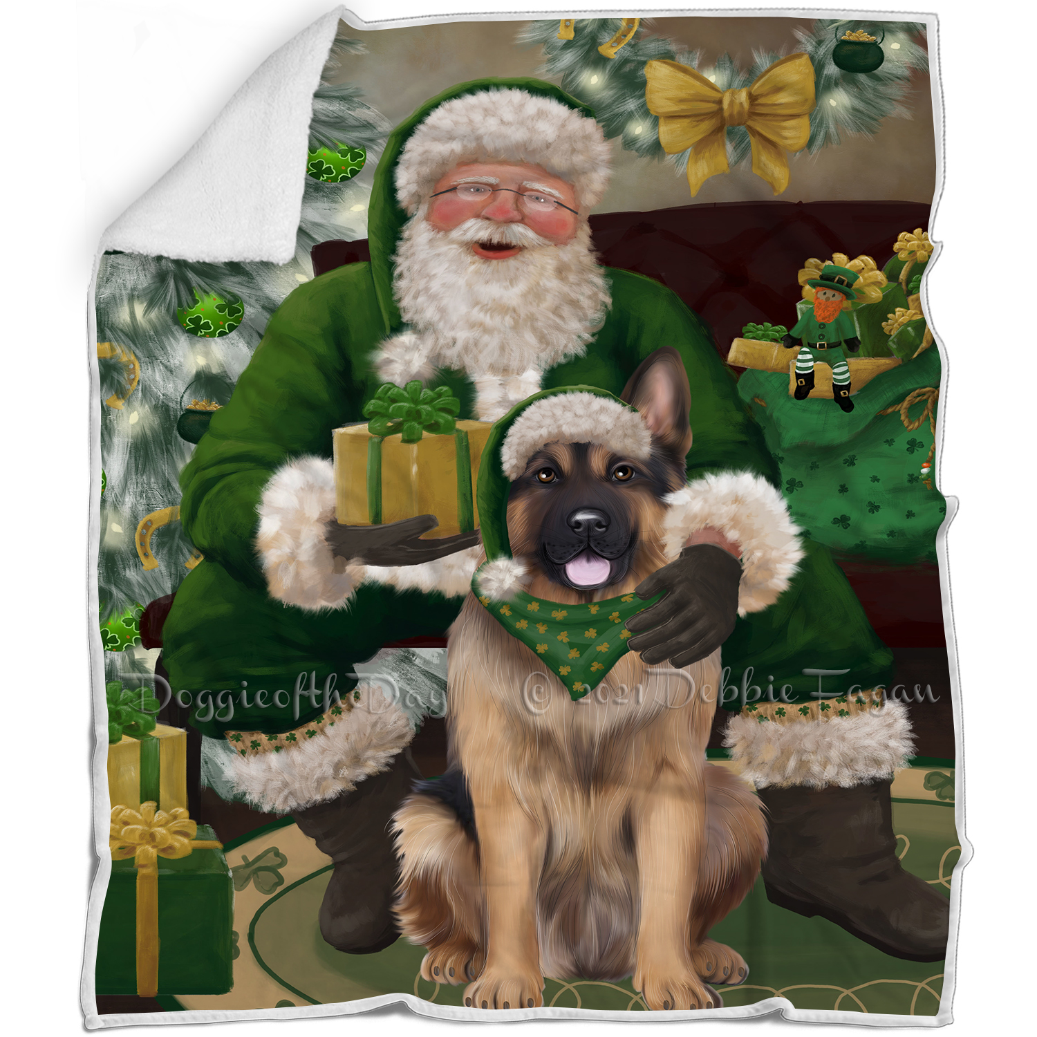 Irish Santa with Christmas Gifts Dog Cat Pet Sherpa Fleece Blanket