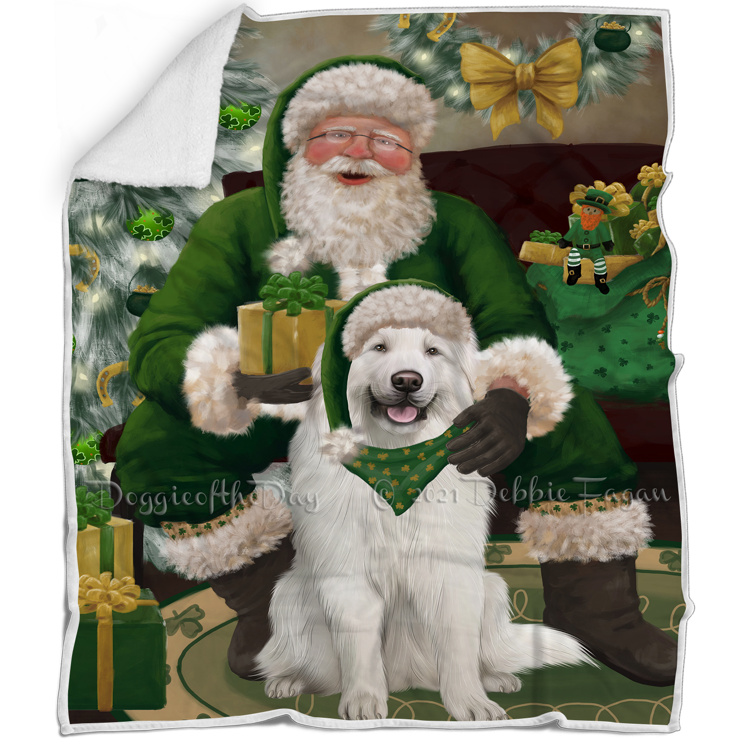 Irish Santa with Christmas Gifts Dog Cat Pet Sherpa Fleece Blanket