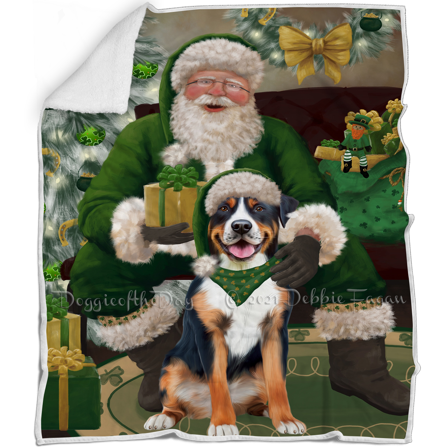 Irish Santa with Christmas Gifts Dog Cat Pet Sherpa Fleece Blanket