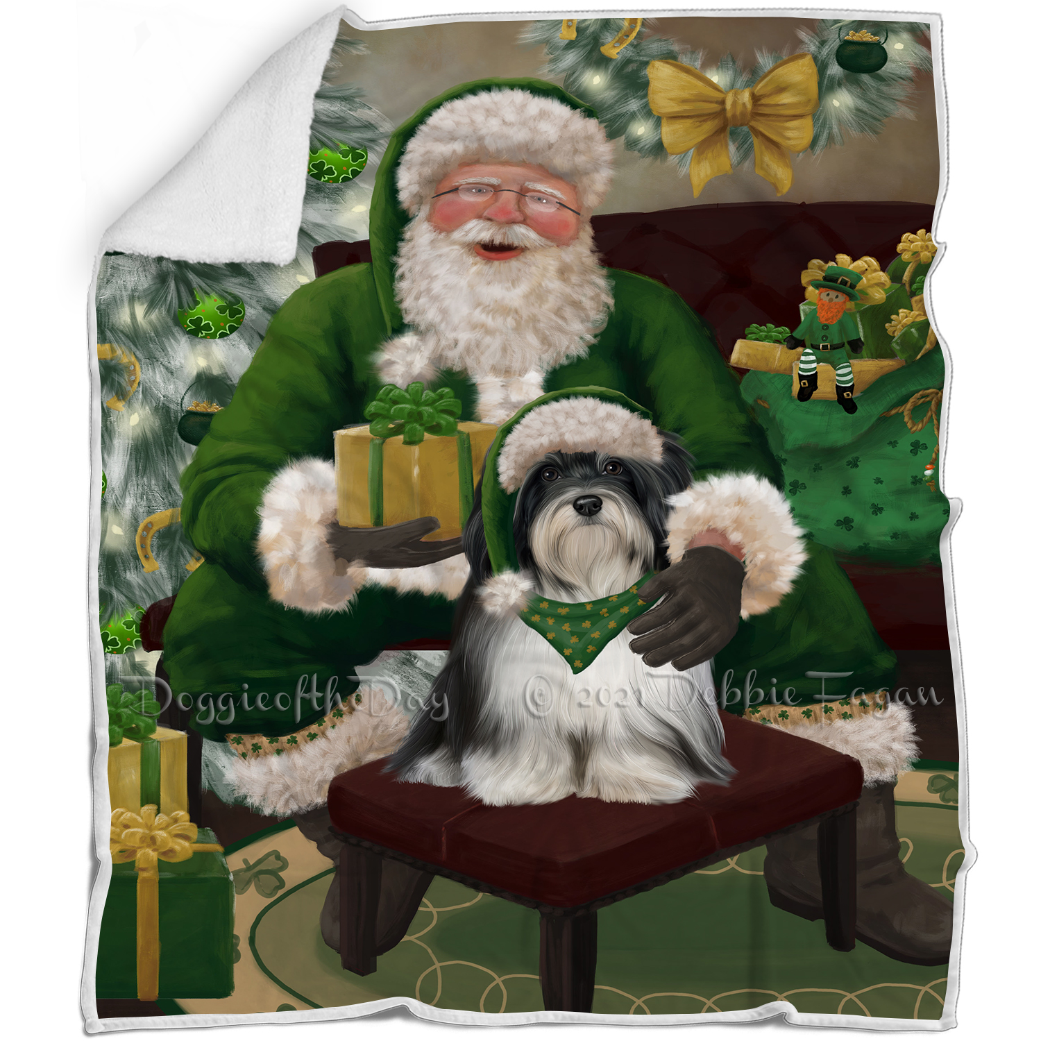 Irish Santa with Christmas Gifts Dog Cat Pet Sherpa Fleece Blanket