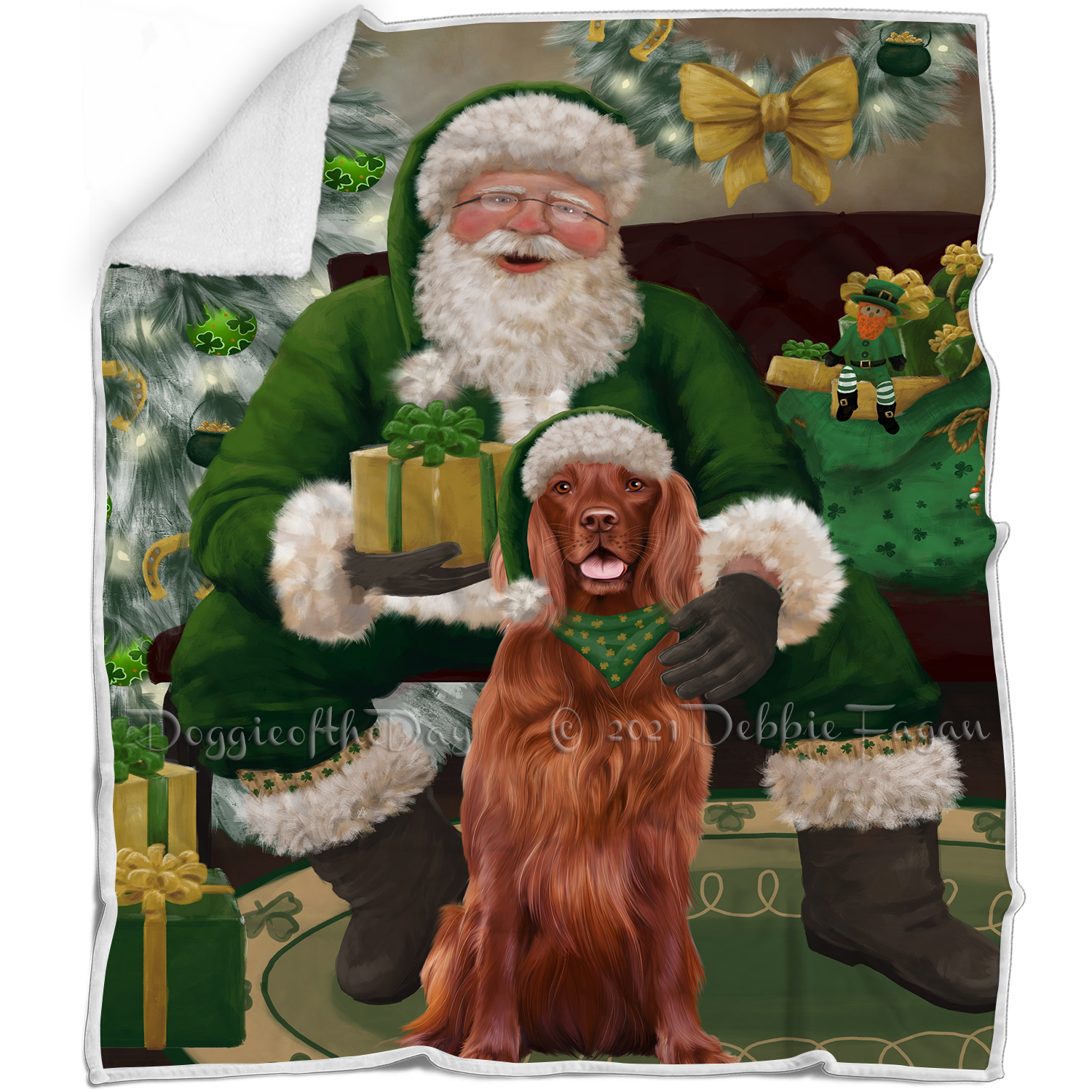 Irish Santa with Christmas Gifts Dog Cat Pet Sherpa Fleece Blanket