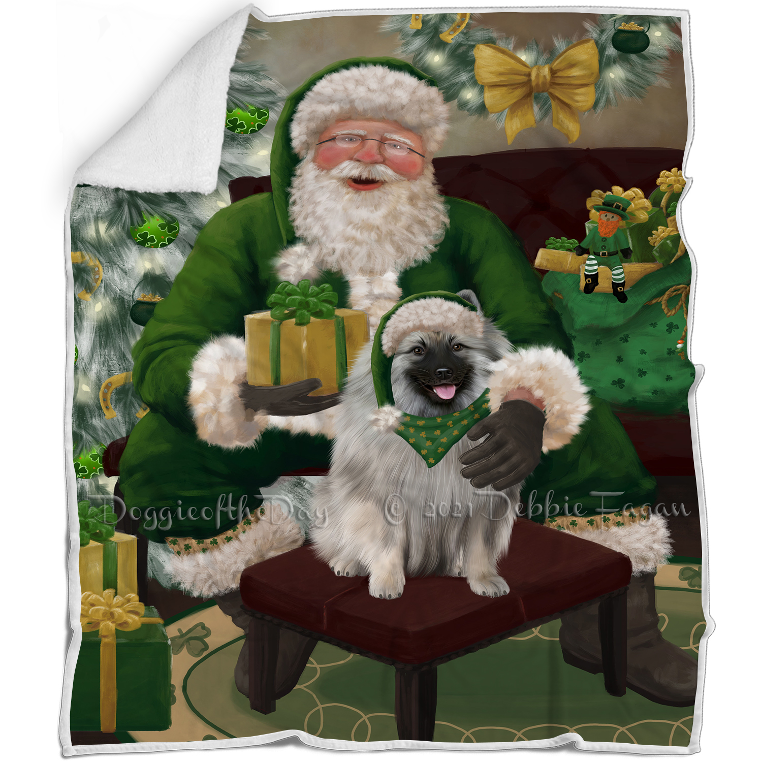 Irish Santa with Christmas Gifts Dog Cat Pet Sherpa Fleece Blanket