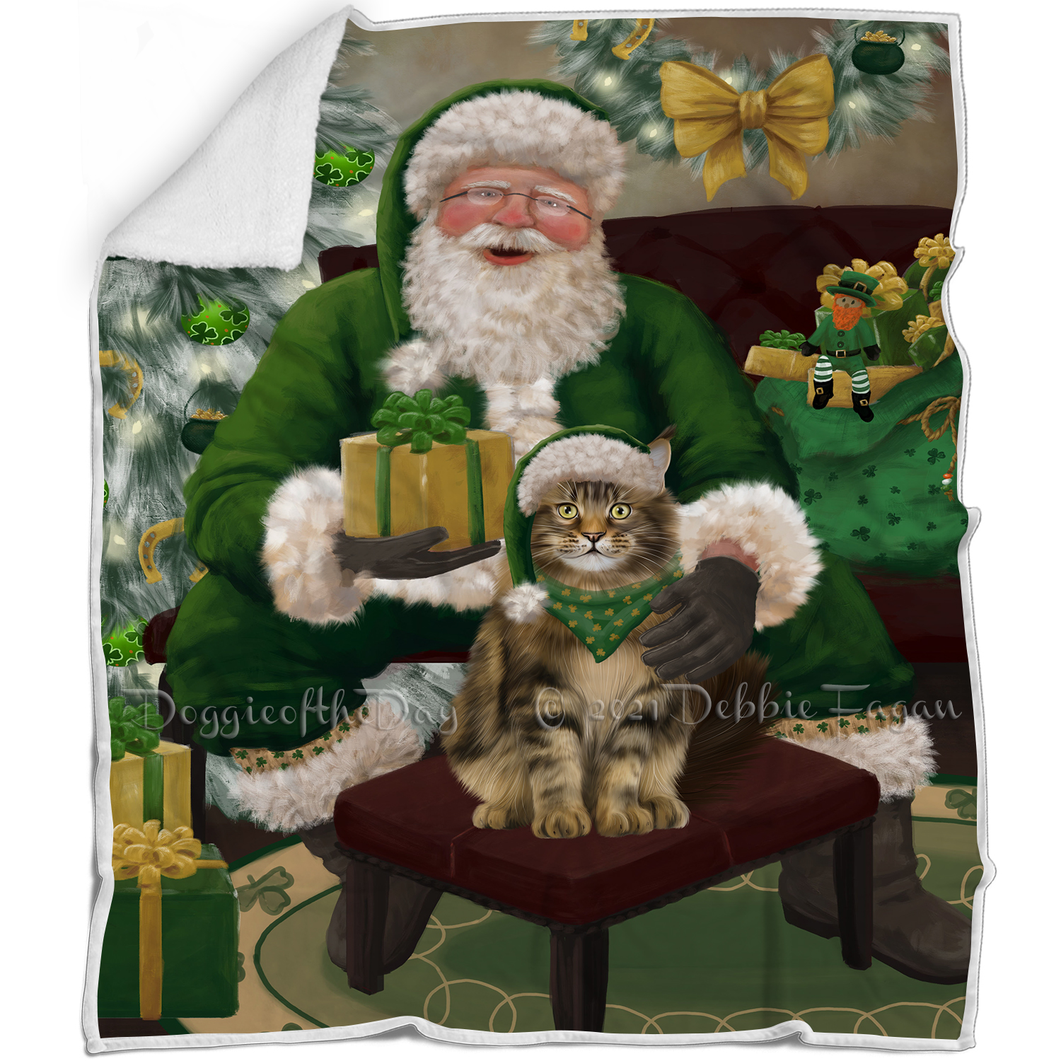 Irish Santa with Christmas Gifts Dog Cat Pet Sherpa Fleece Blanket