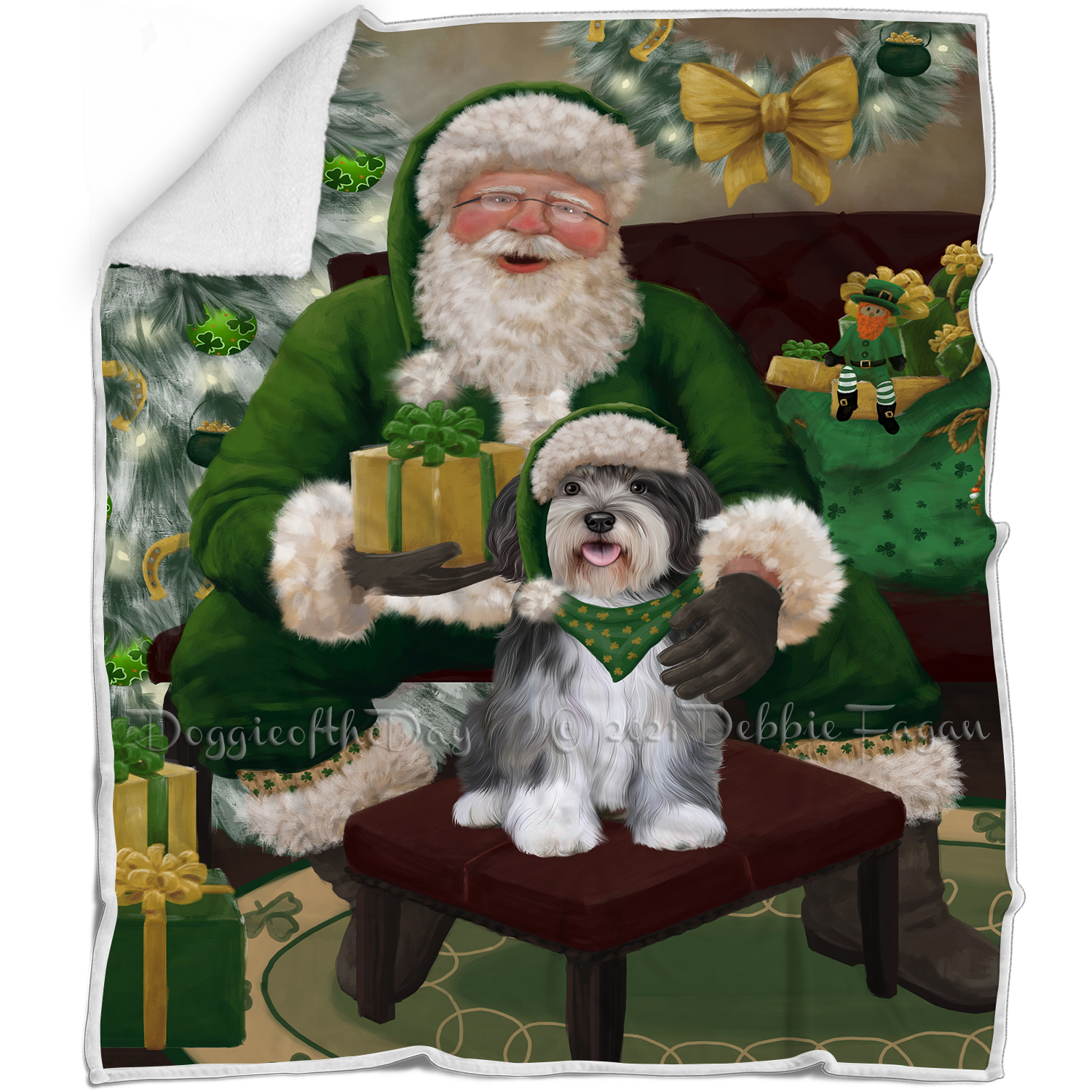 Irish Santa with Christmas Gifts Dog Cat Pet Sherpa Fleece Blanket