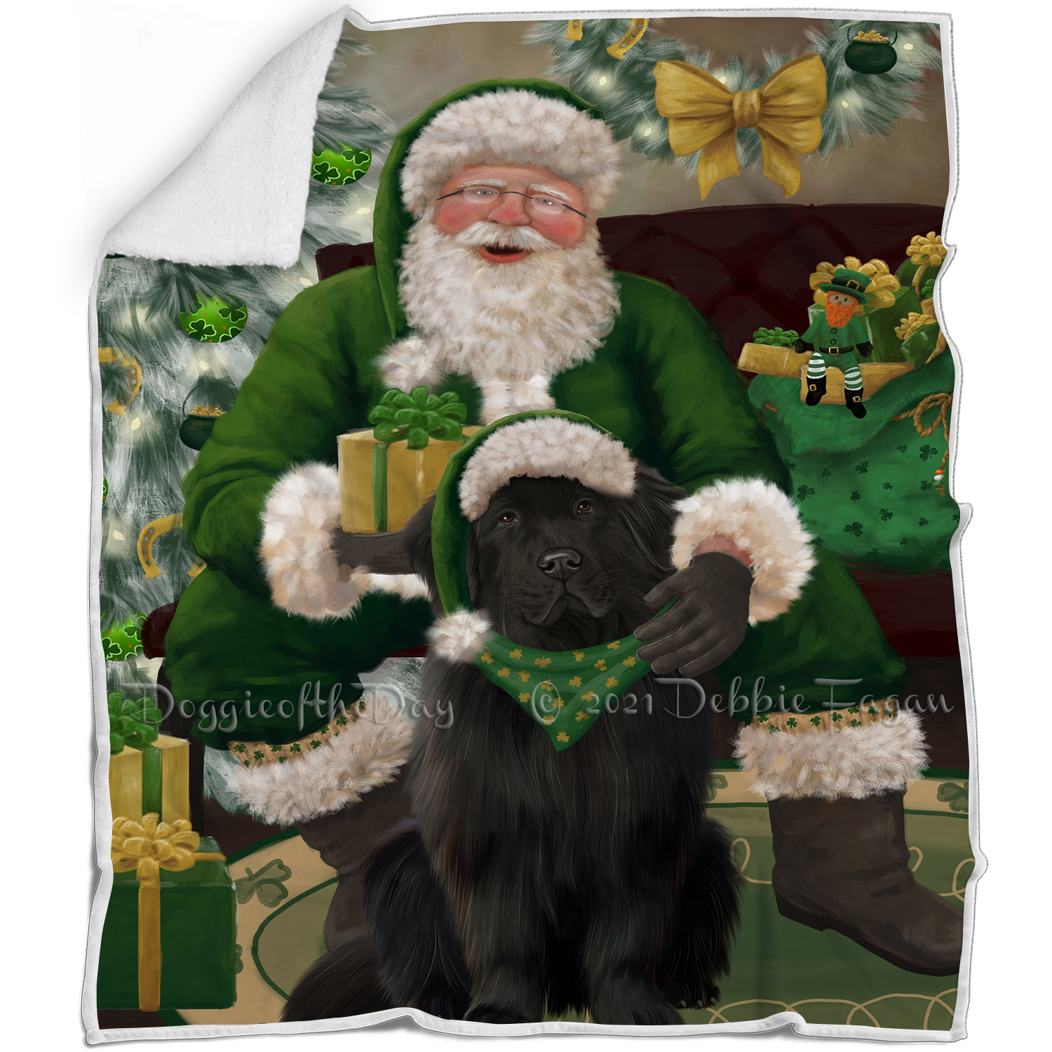 Irish Santa with Christmas Gifts Dog Cat Pet Sherpa Fleece Blanket