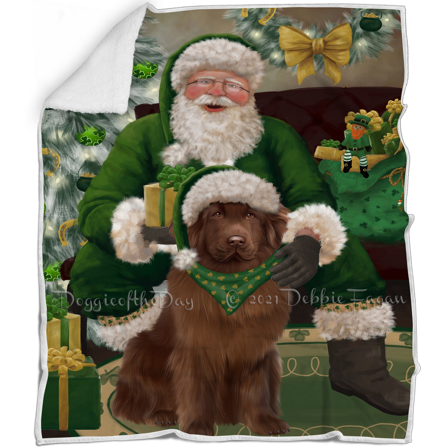 Irish Santa with Christmas Gifts Dog Cat Pet Sherpa Fleece Blanket