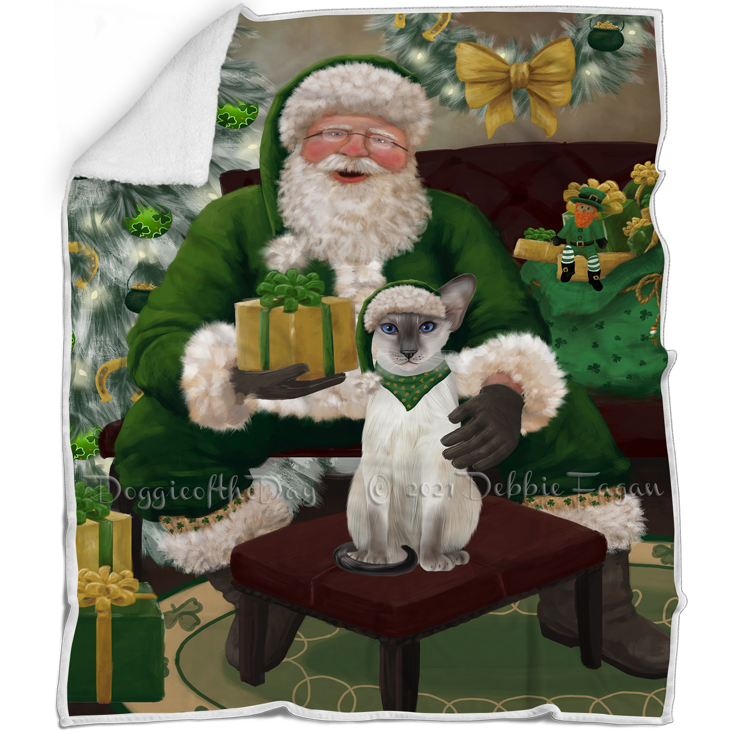 Irish Santa with Christmas Gifts Dog Cat Pet Sherpa Fleece Blanket