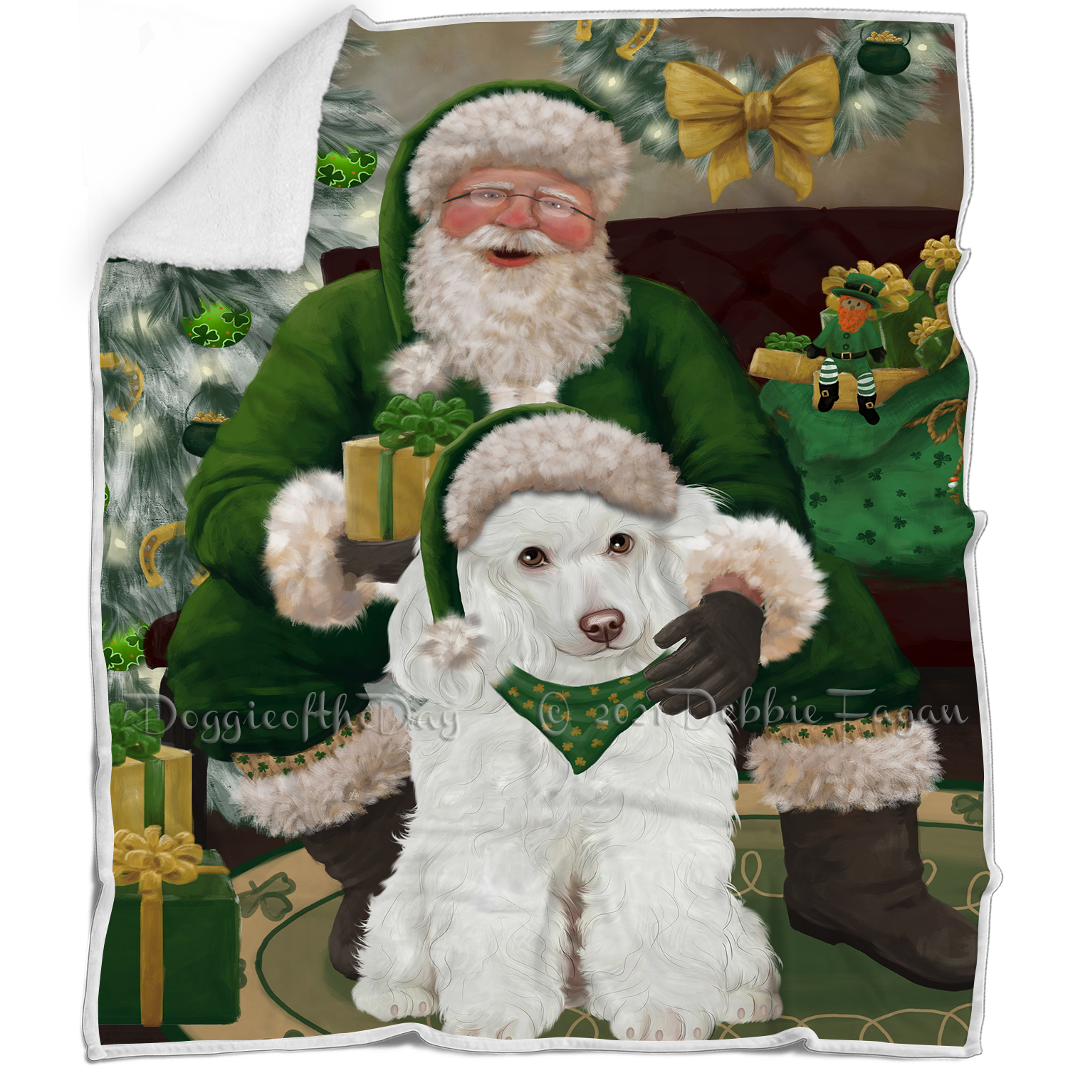 Irish Santa with Christmas Gifts Dog Cat Pet Sherpa Fleece Blanket