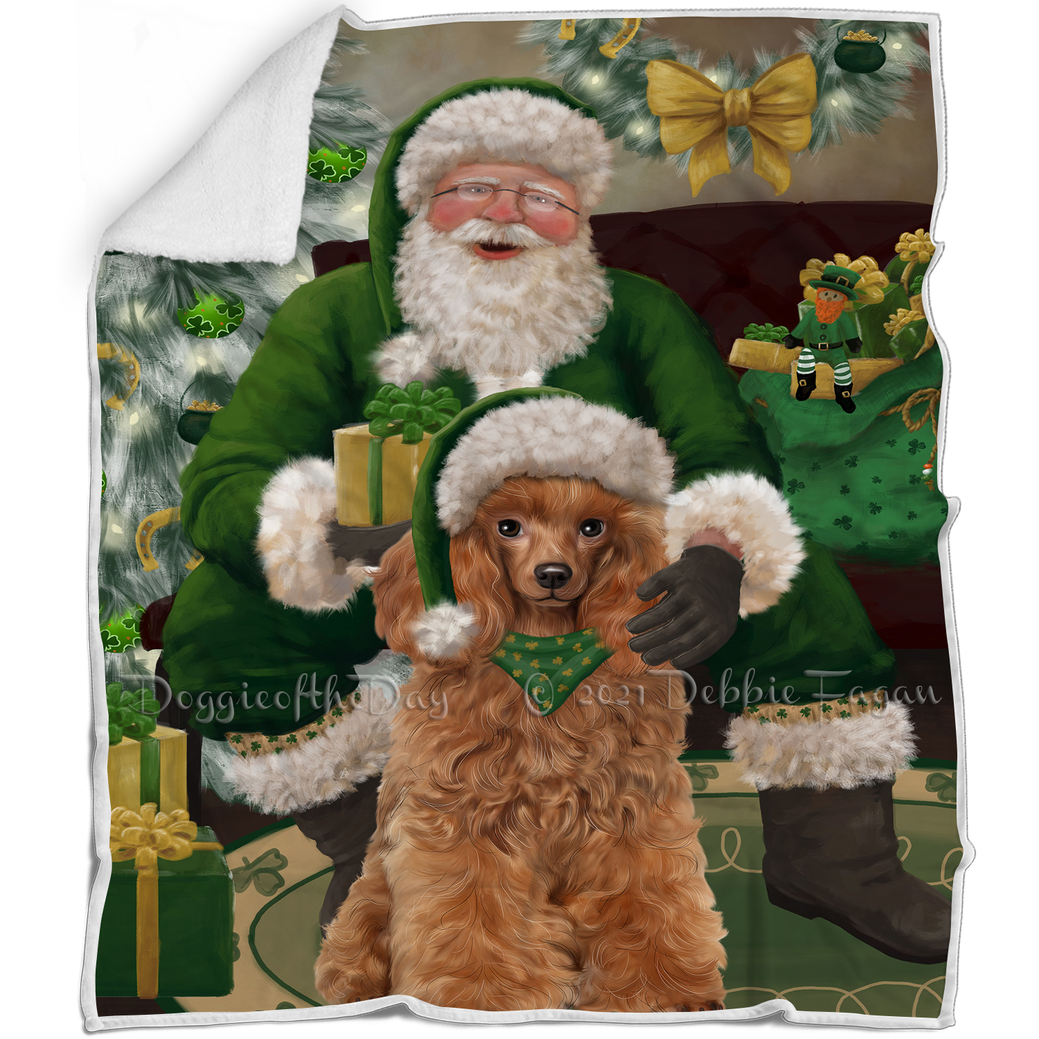 Irish Santa with Christmas Gifts Dog Cat Pet Sherpa Fleece Blanket