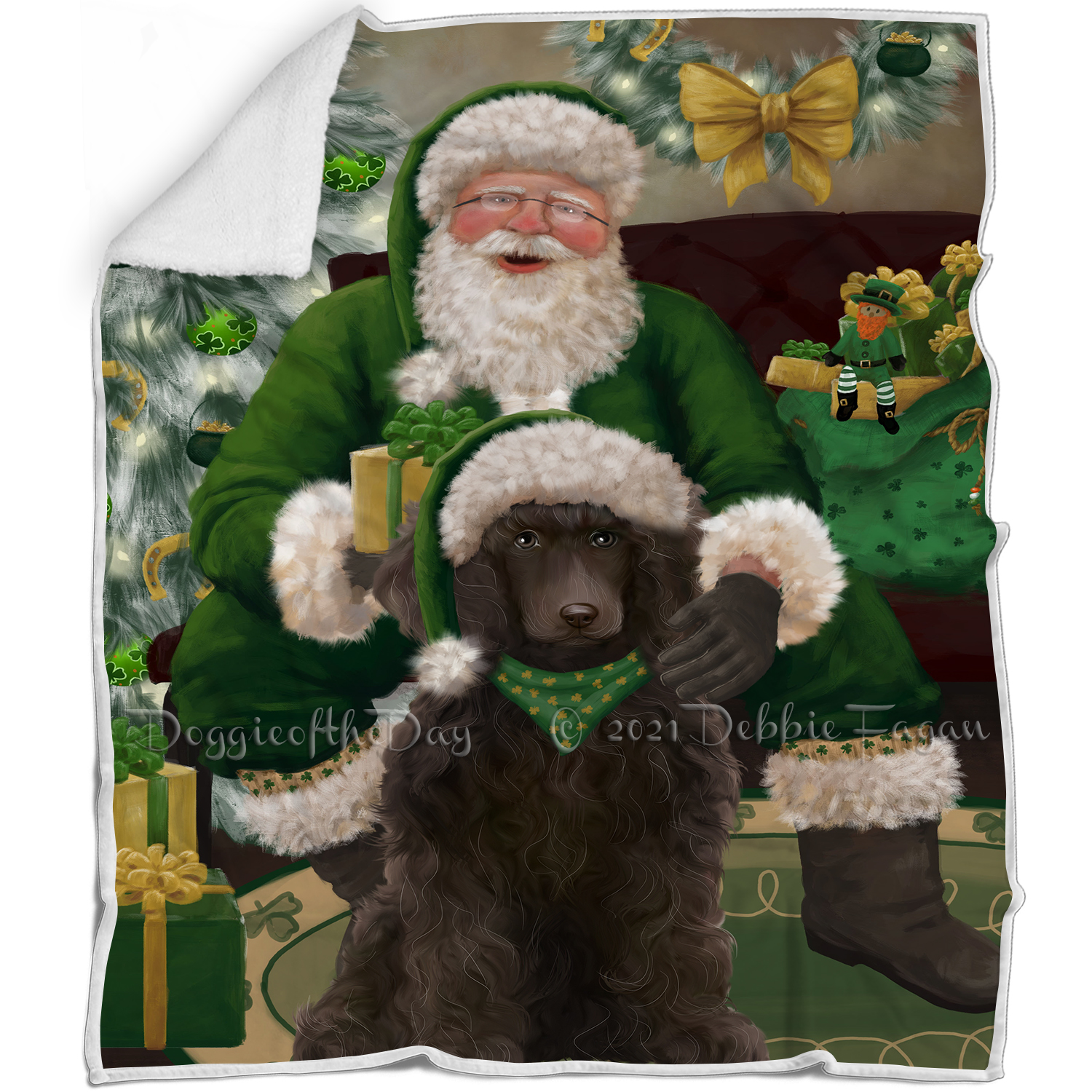 Irish Santa with Christmas Gifts Dog Cat Pet Sherpa Fleece Blanket