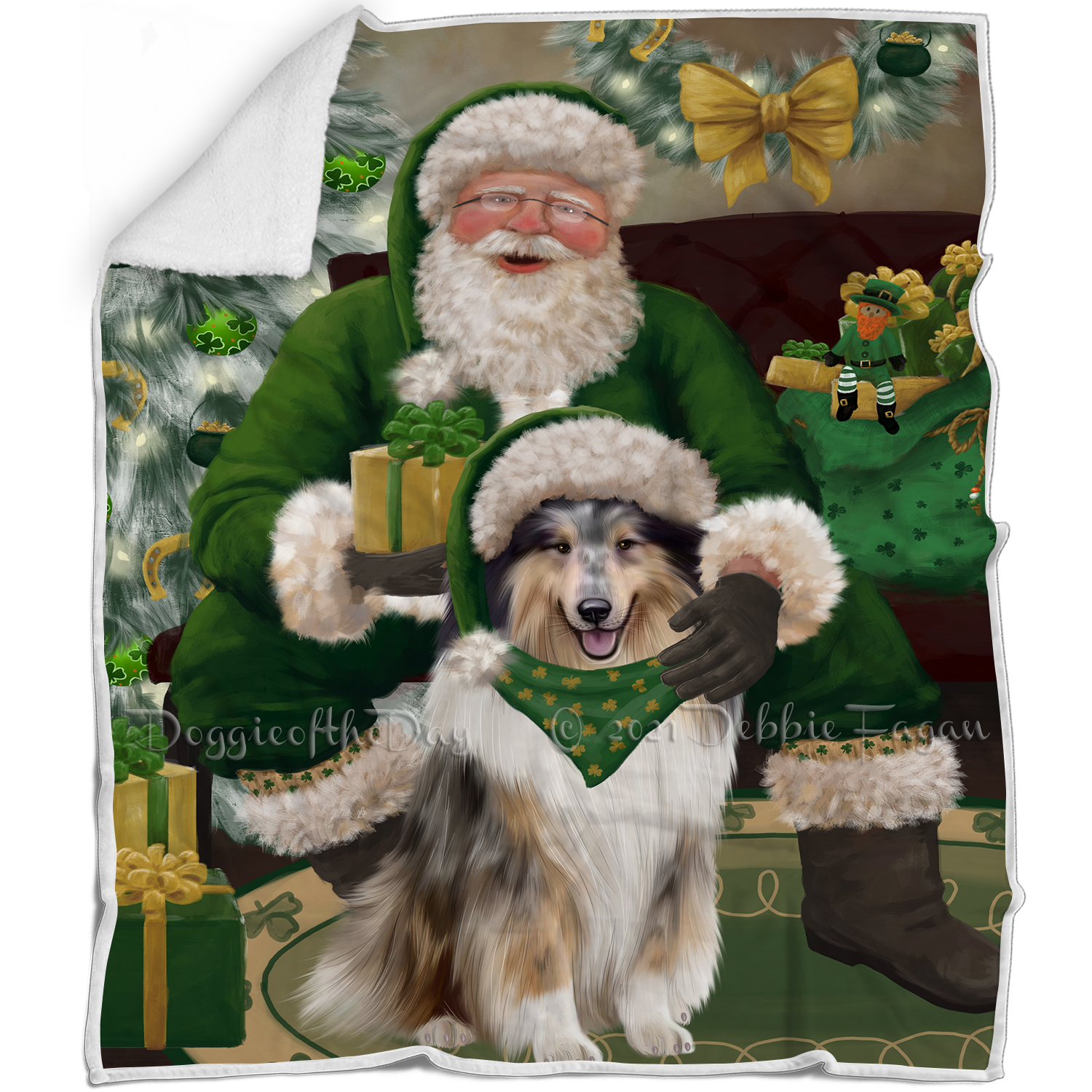 Irish Santa with Christmas Gifts Dog Cat Pet Sherpa Fleece Blanket