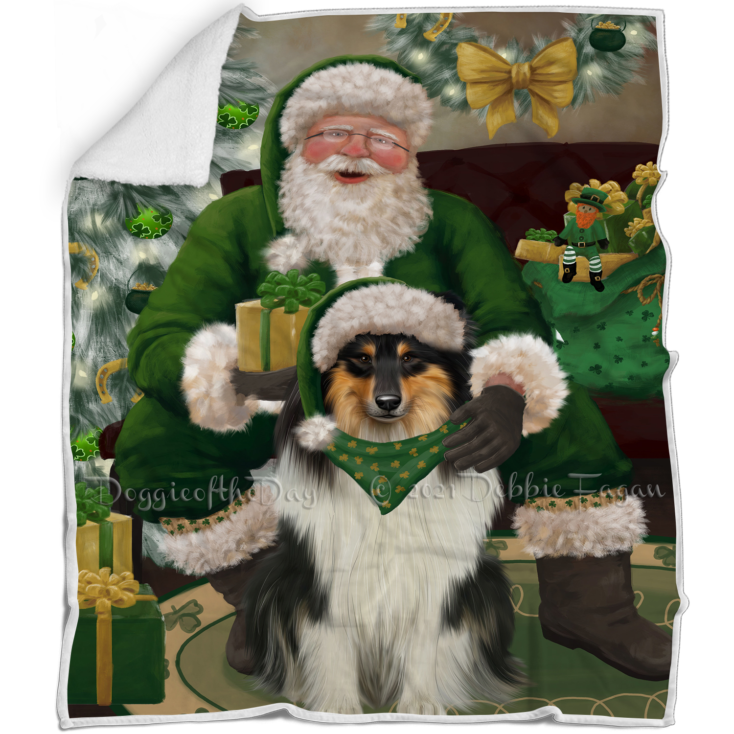 Irish Santa with Christmas Gifts Dog Cat Pet Sherpa Fleece Blanket