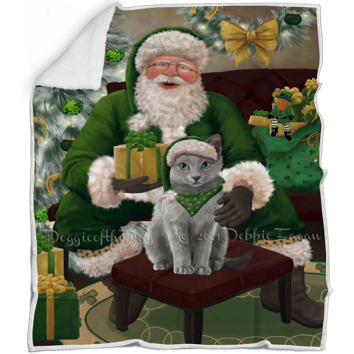 Irish Santa with Christmas Gifts Dog Cat Pet Sherpa Fleece Blanket