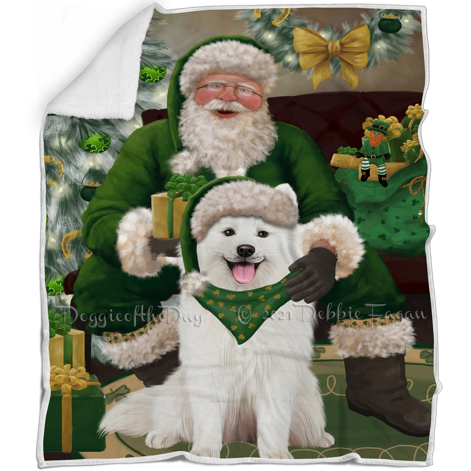 Irish Santa with Christmas Gifts Dog Cat Pet Sherpa Fleece Blanket