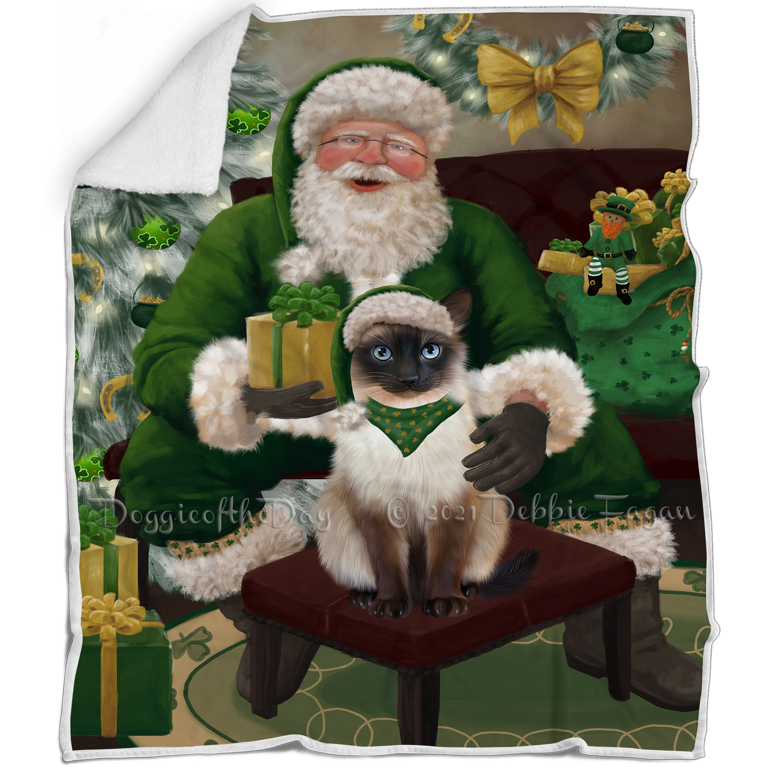 Irish Santa with Christmas Gifts Dog Cat Pet Sherpa Fleece Blanket