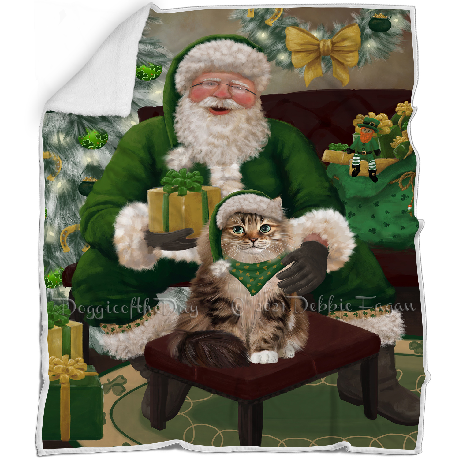 Irish Santa with Christmas Gifts Dog Cat Pet Sherpa Fleece Blanket