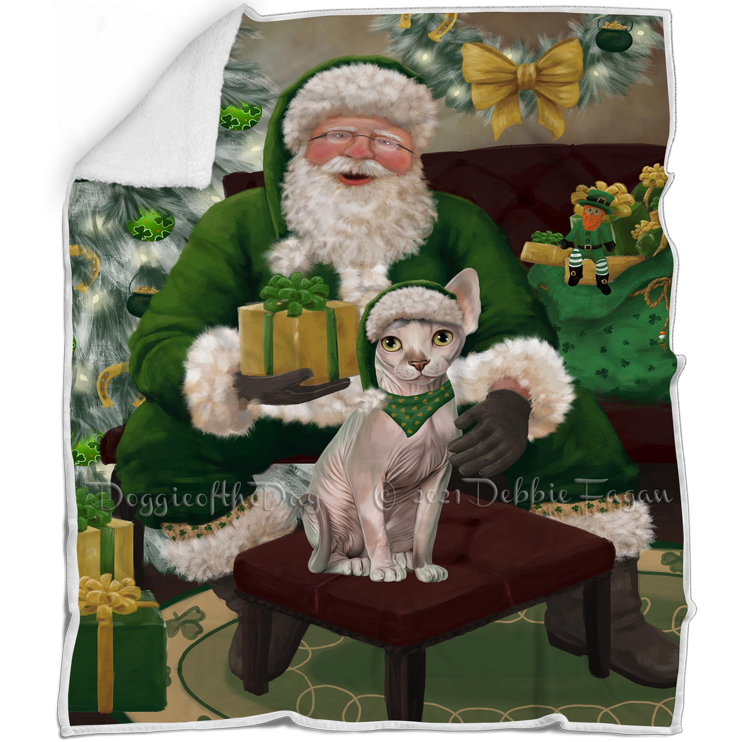 Irish Santa with Christmas Gifts Dog Cat Pet Sherpa Fleece Blanket