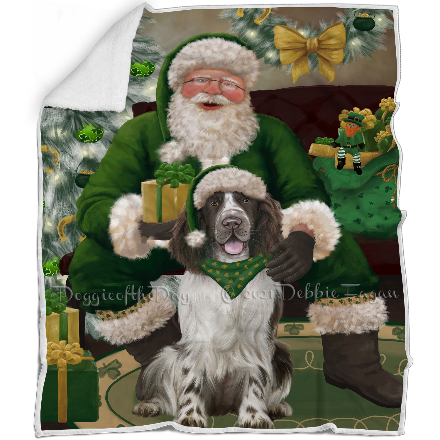 Irish Santa with Christmas Gifts Dog Cat Pet Sherpa Fleece Blanket