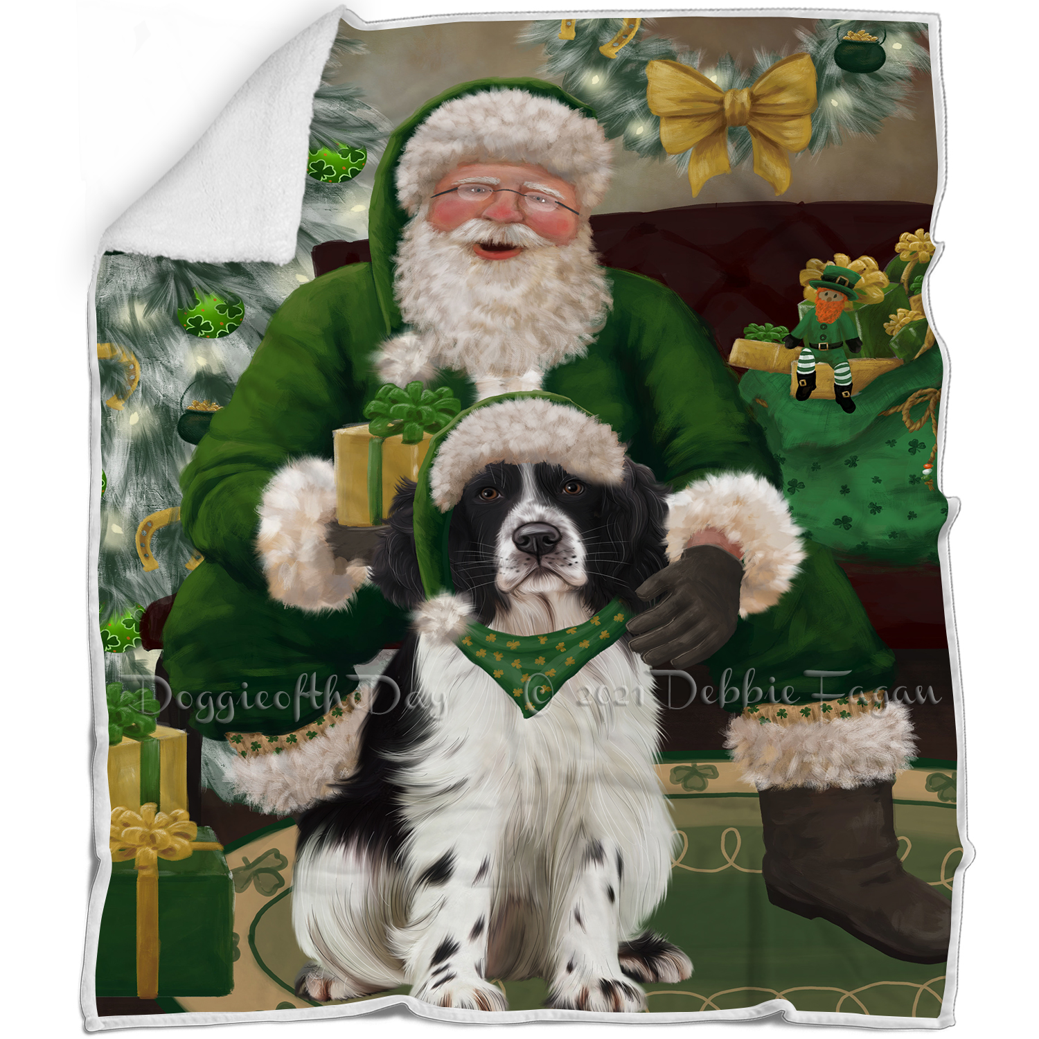 Irish Santa with Christmas Gifts Dog Cat Pet Sherpa Fleece Blanket