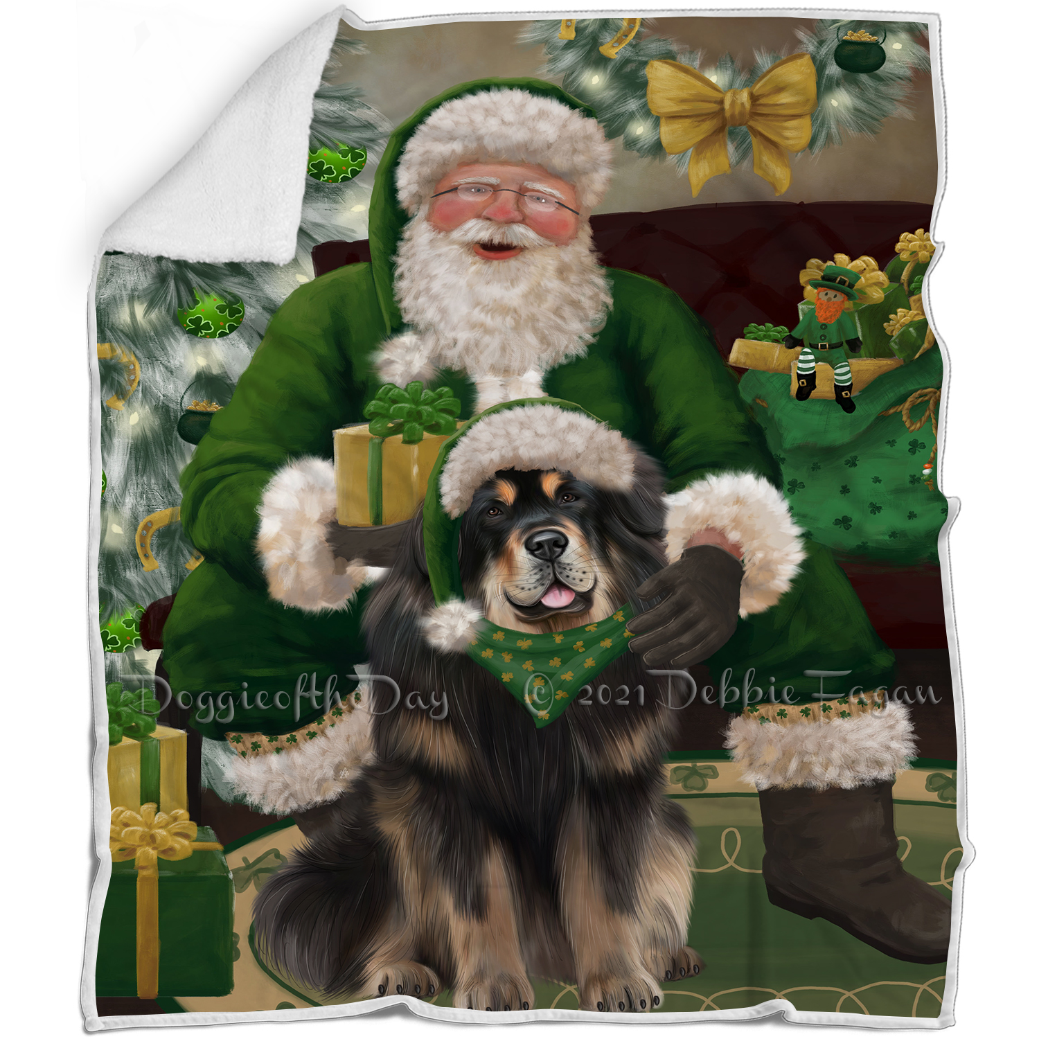 Irish Santa with Christmas Gifts Dog Cat Pet Sherpa Fleece Blanket