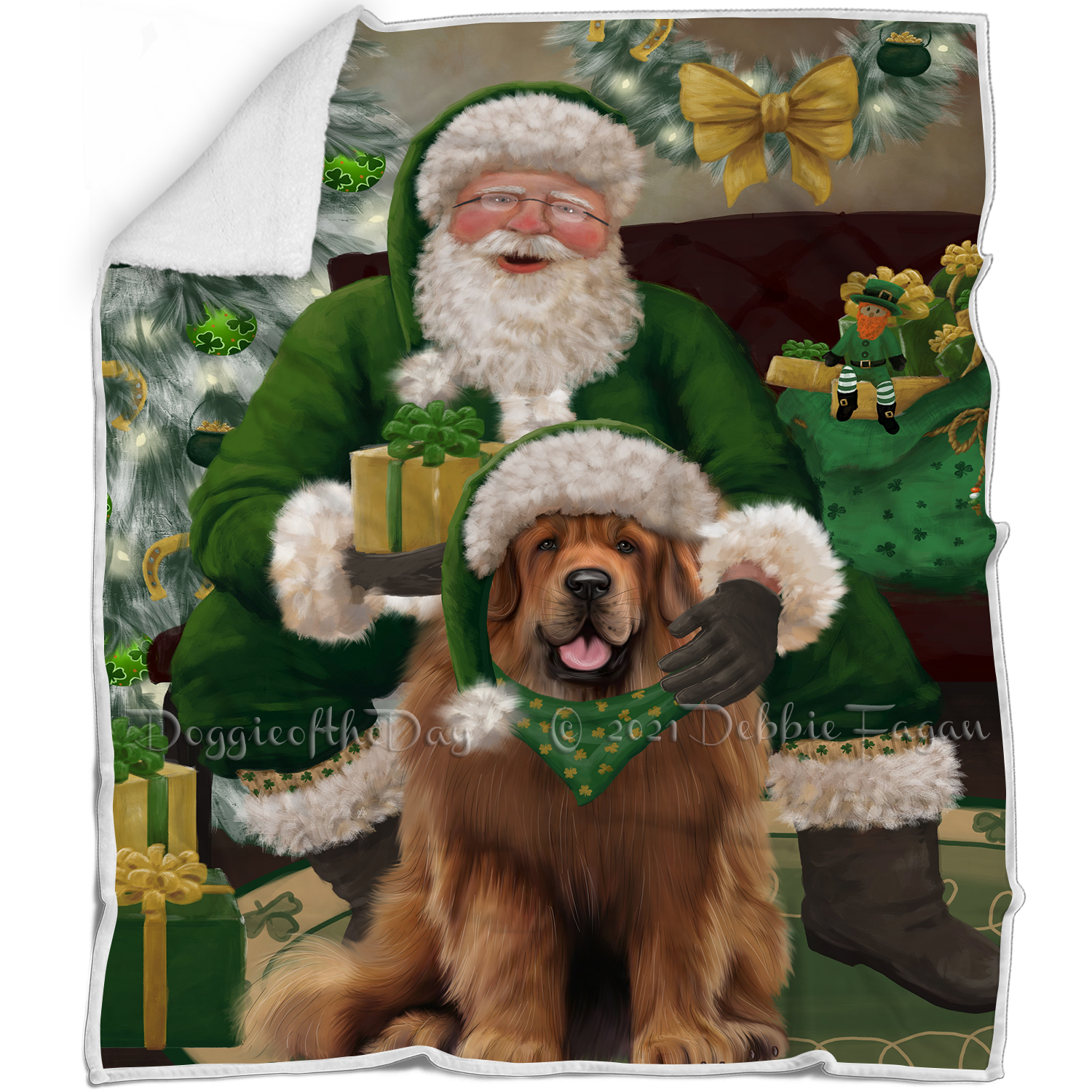 Irish Santa with Christmas Gifts Dog Cat Pet Sherpa Fleece Blanket