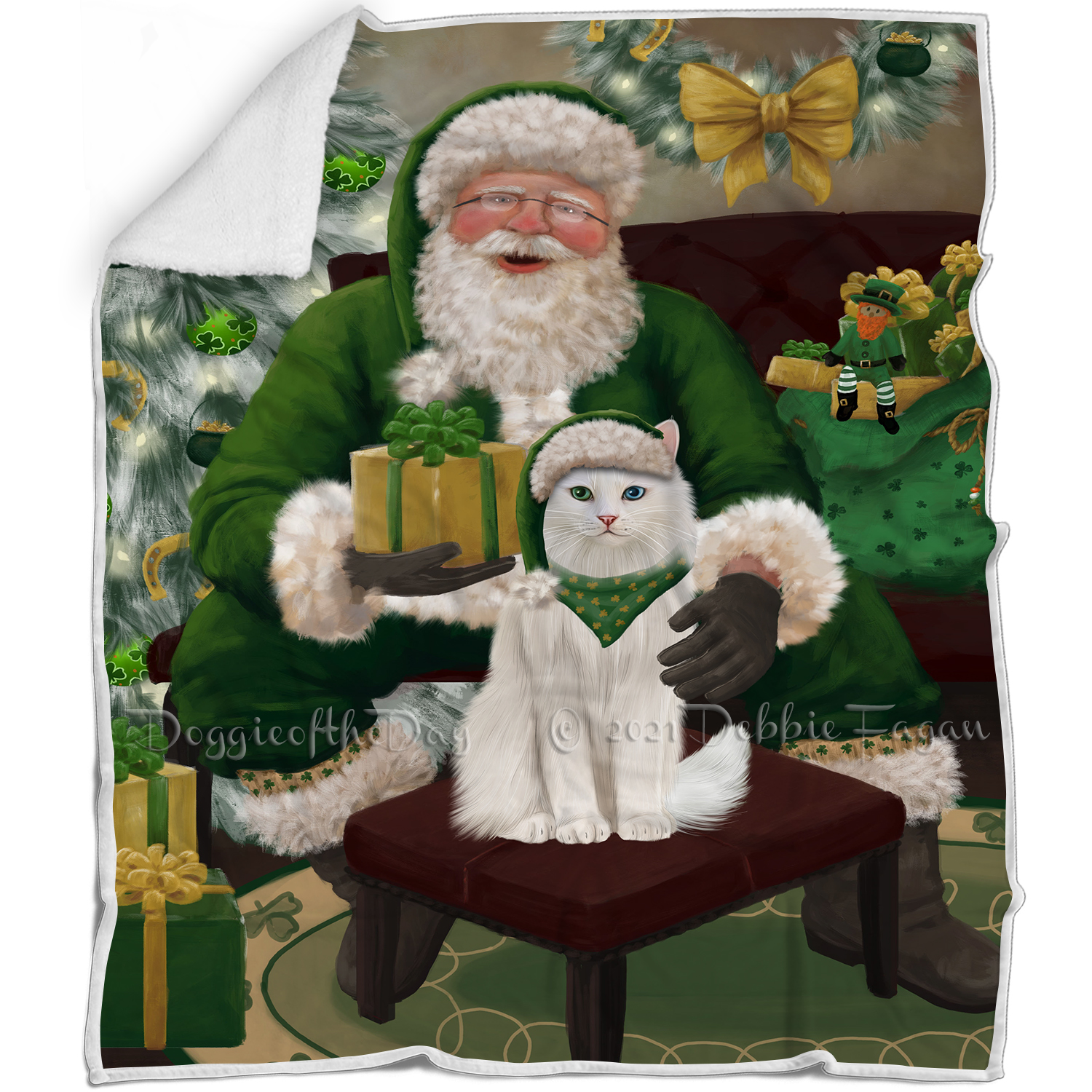 Irish Santa with Christmas Gifts Dog Cat Pet Sherpa Fleece Blanket