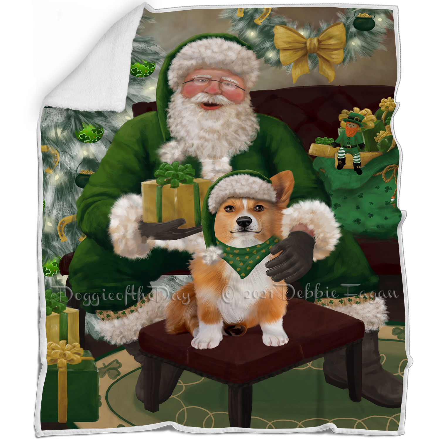 Irish Santa with Christmas Gifts Dog Cat Pet Sherpa Fleece Blanket