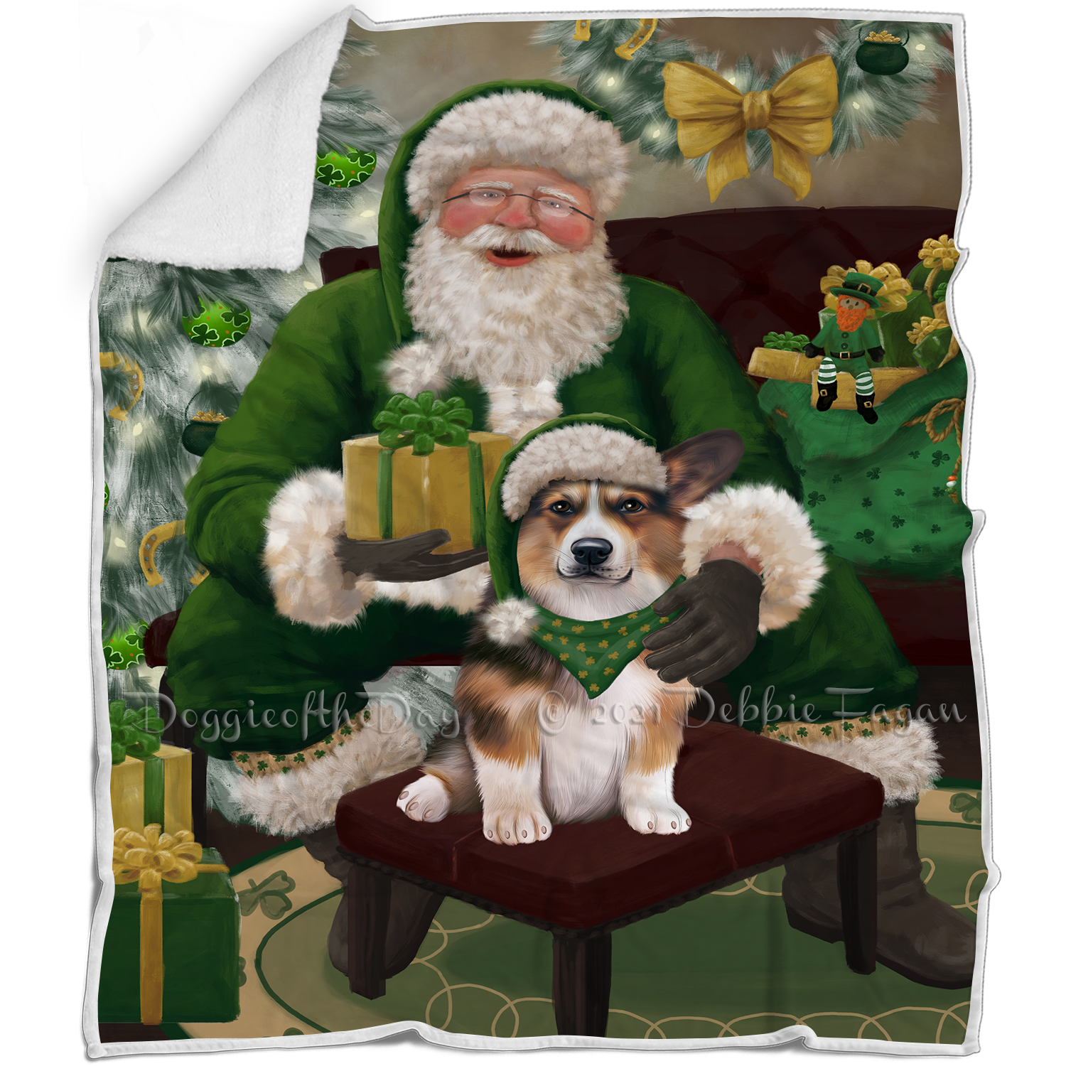 Irish Santa with Christmas Gifts Dog Cat Pet Sherpa Fleece Blanket