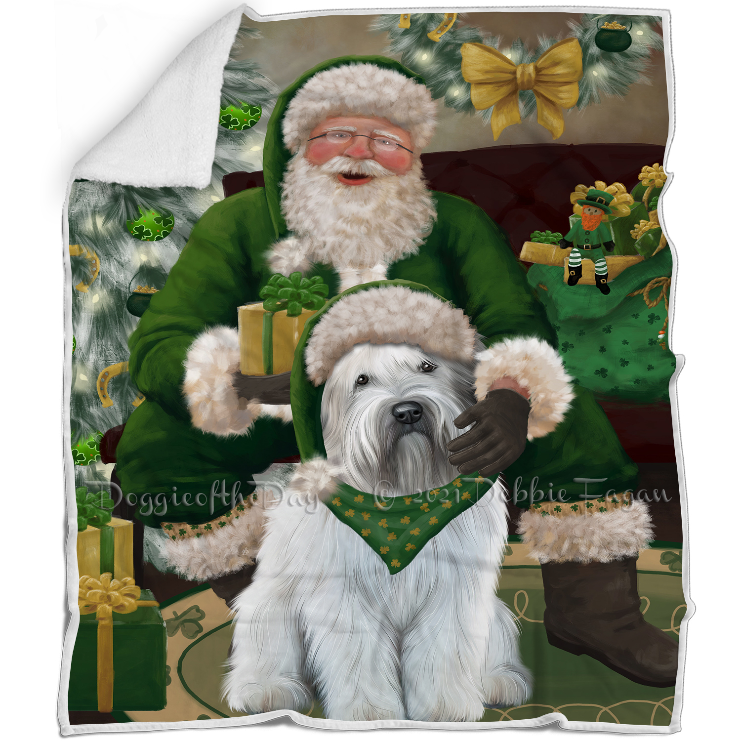 Irish Santa with Christmas Gifts Dog Cat Pet Sherpa Fleece Blanket